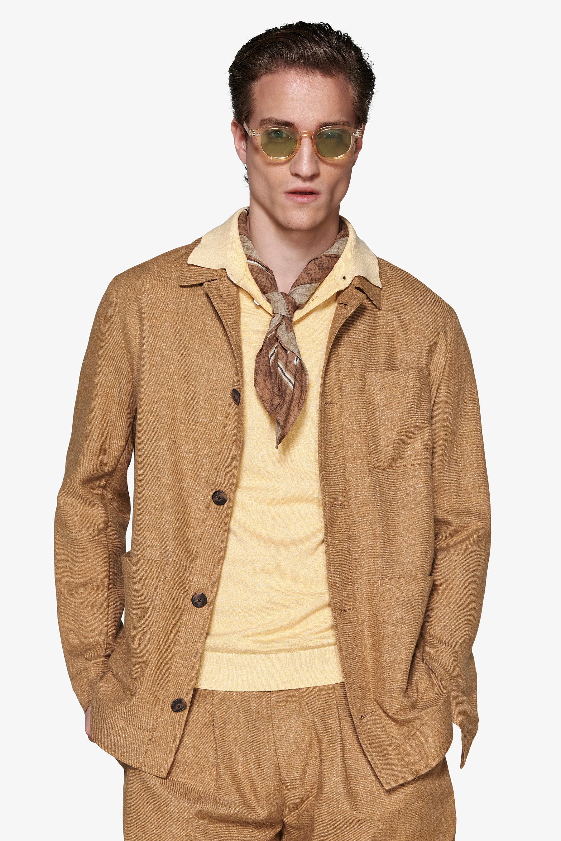 Tobacco linen blend overshirt