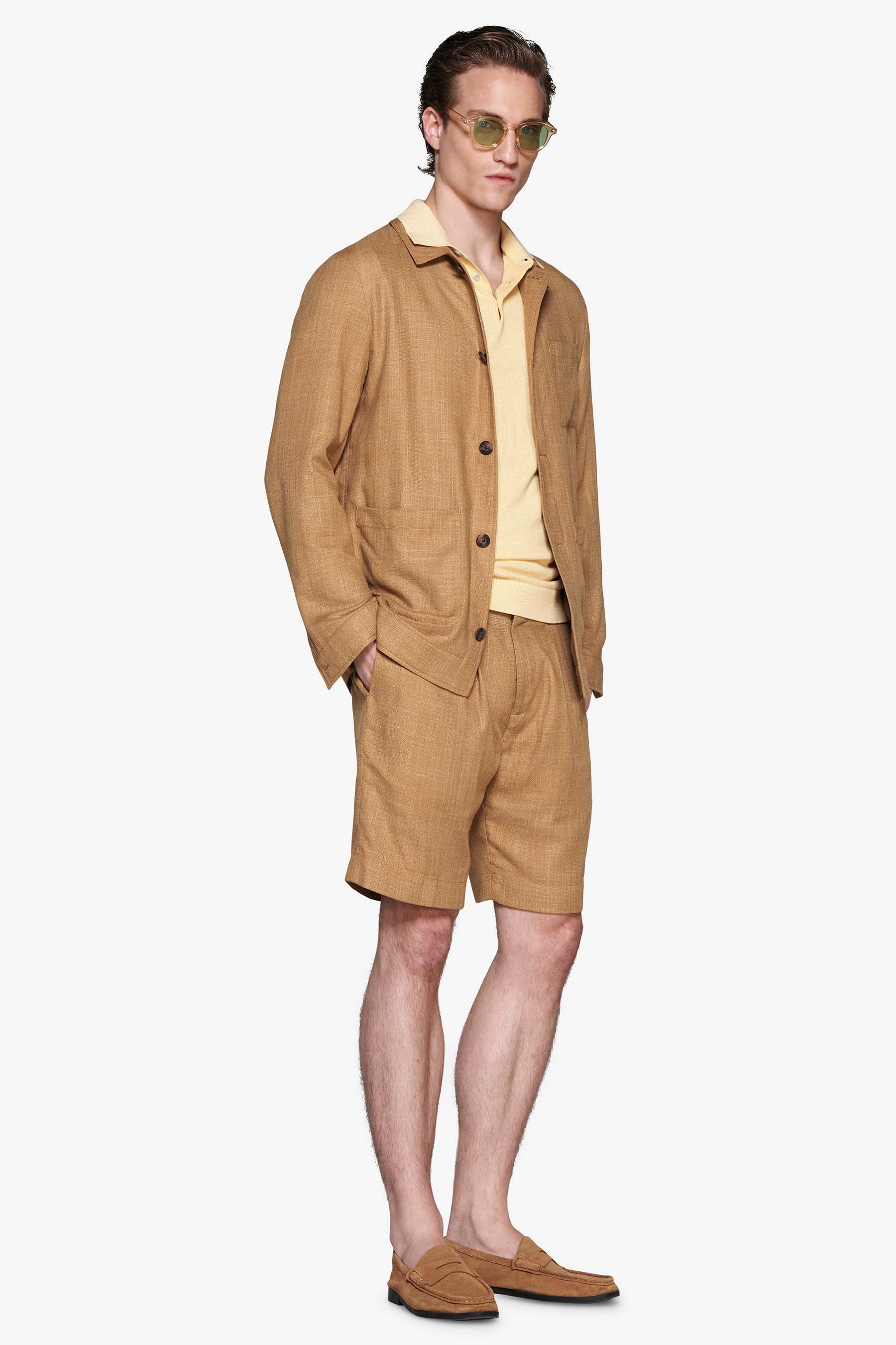 Overshirt misto lino tabacco