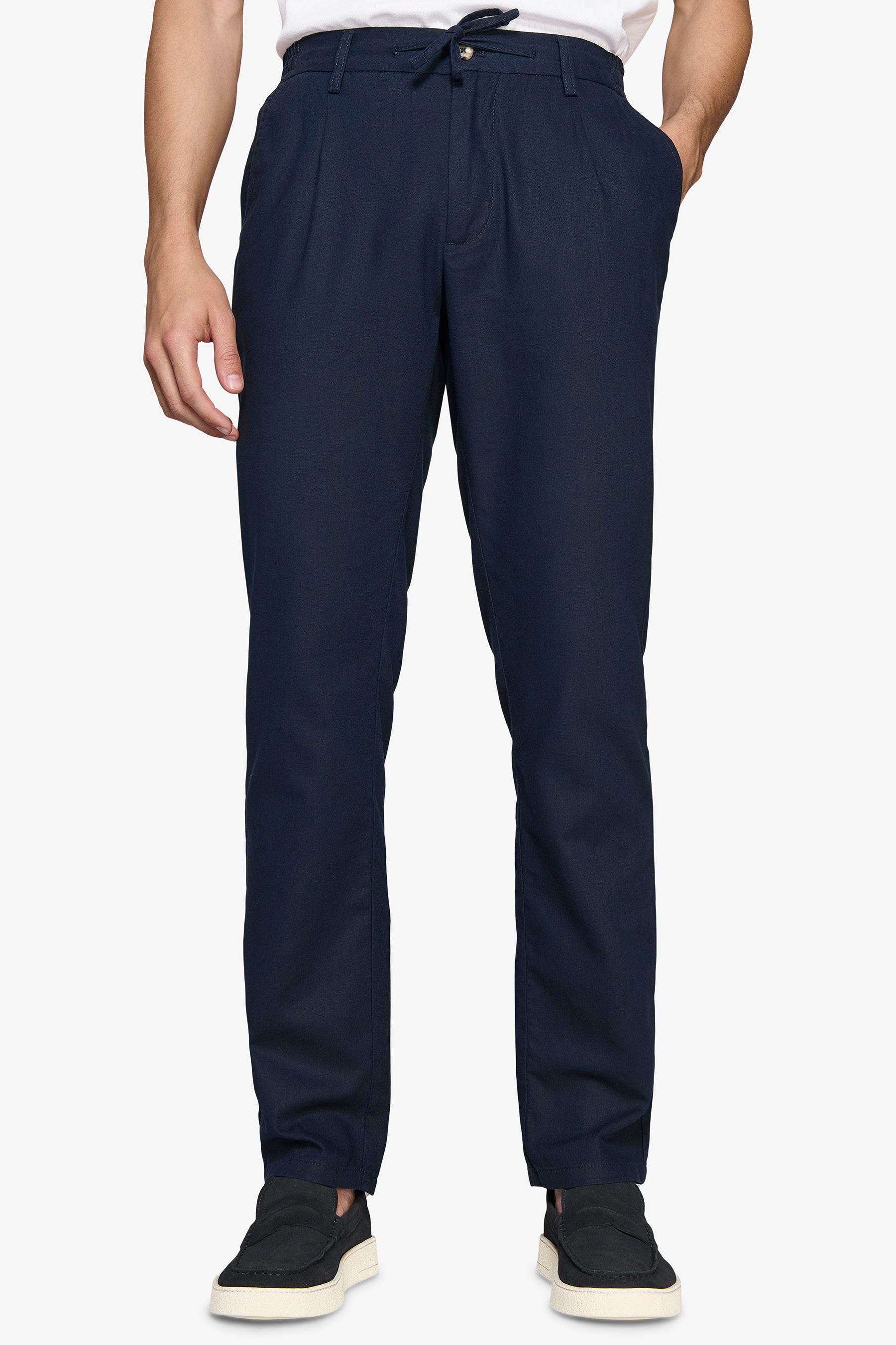 Blue linen blend drawstring pants