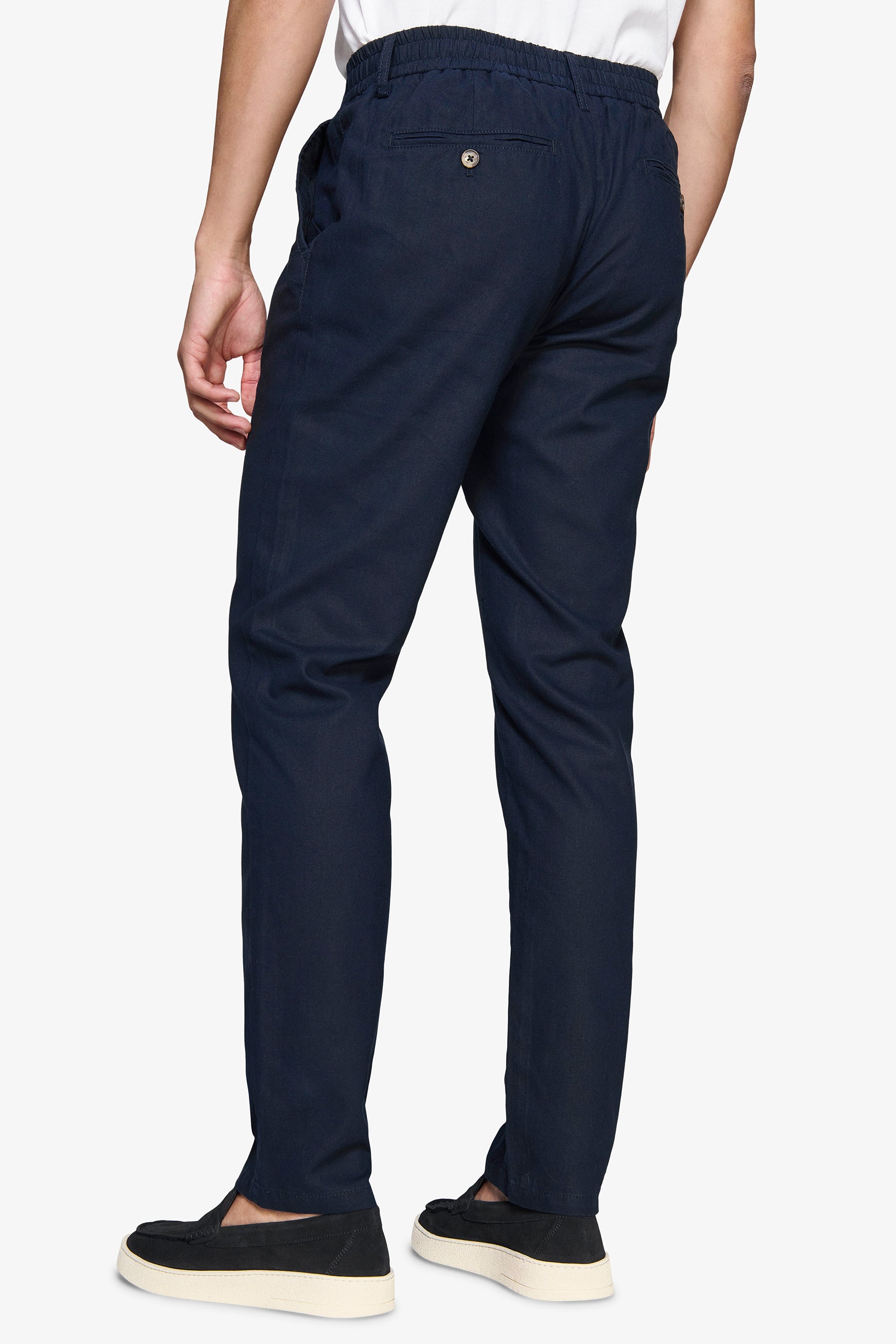 Blue linen blend drawstring pants