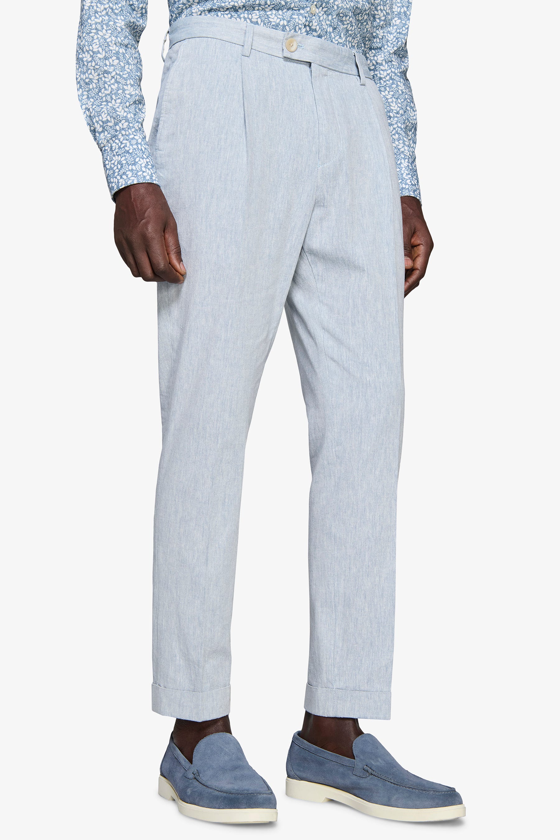 Light blue linen blend slub trousers
