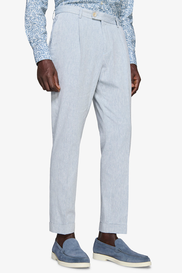 Light blue linen blend slub trousers