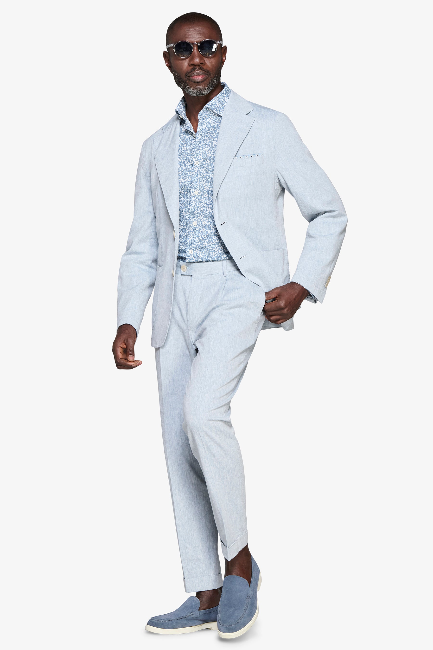 Giacca misto lino fiammata celeste