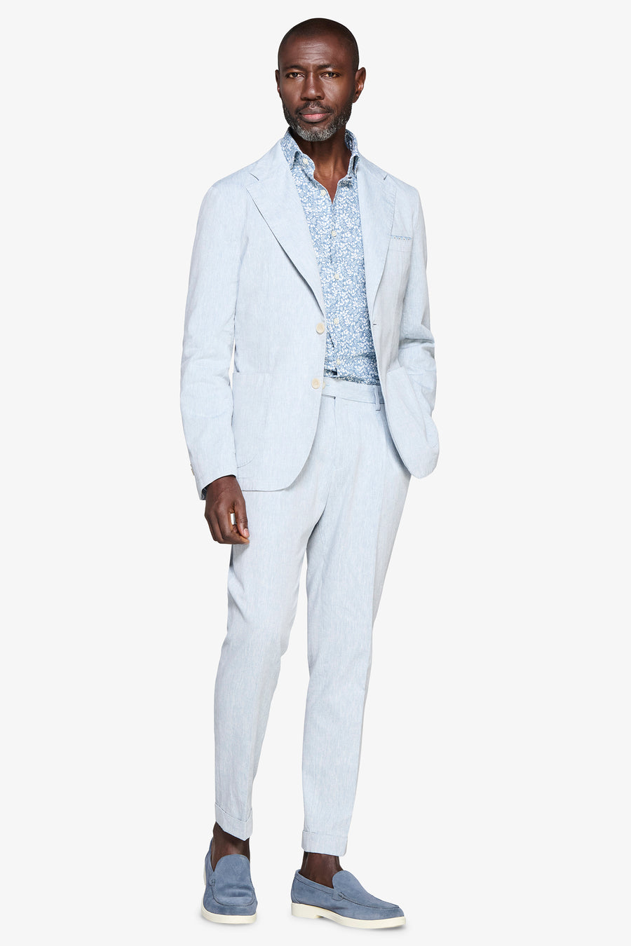Light blue linen blend slub blazer