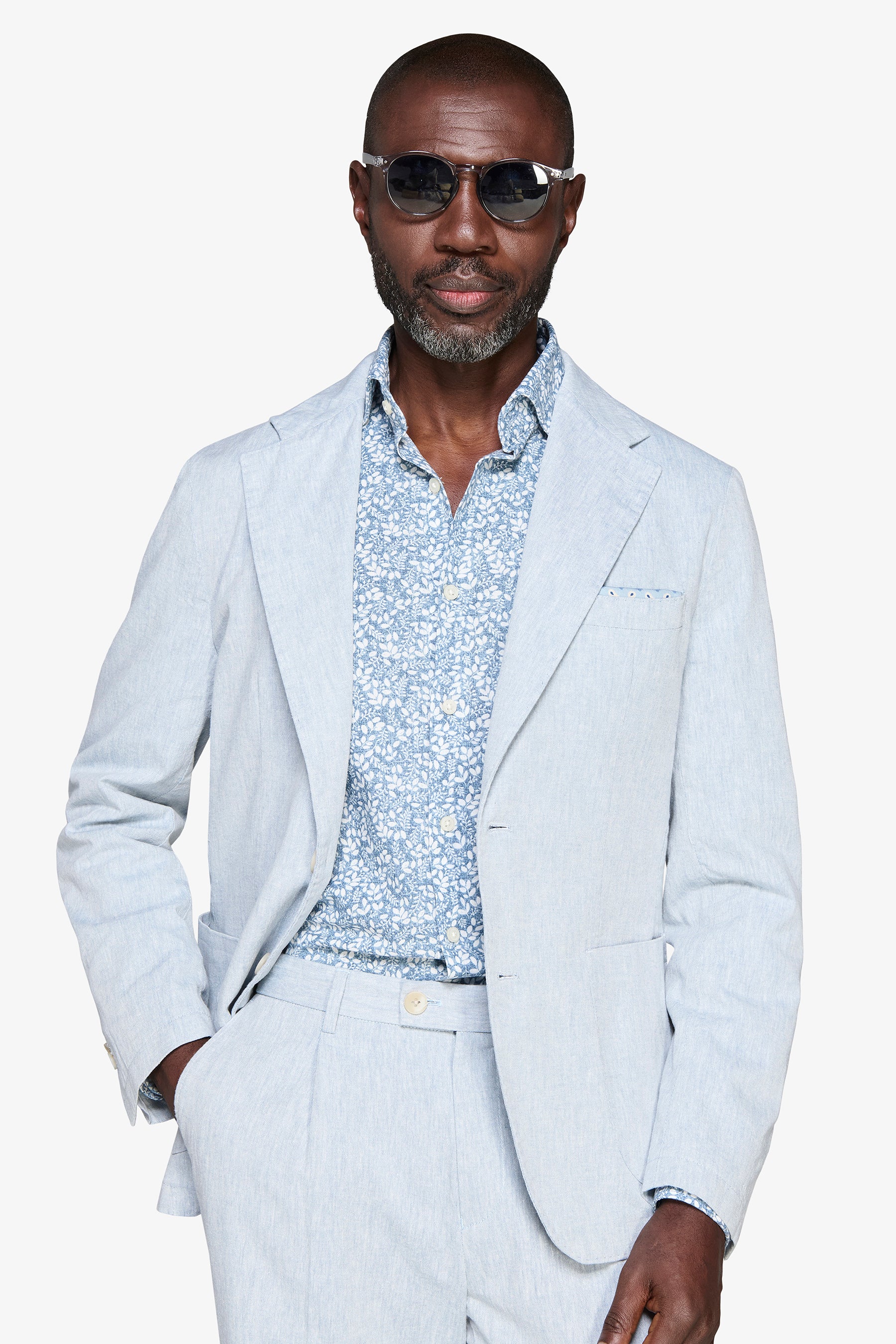 Giacca misto lino fiammata celeste