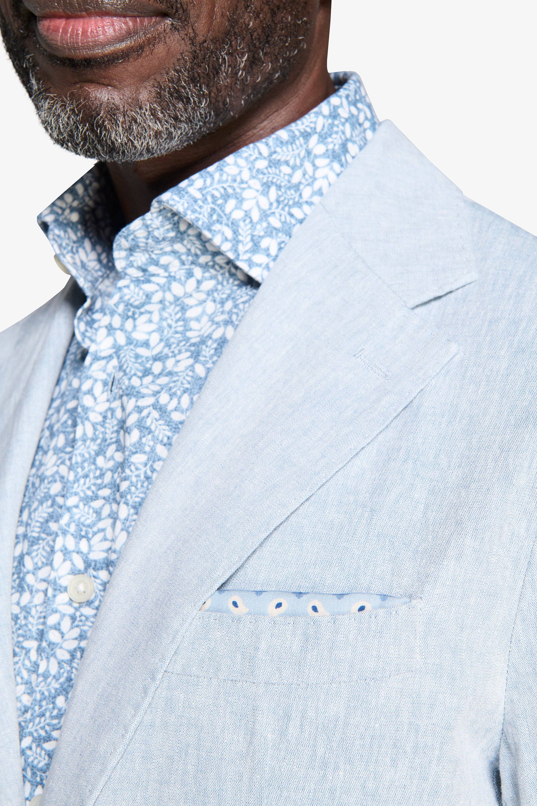 Giacca misto lino fiammata celeste