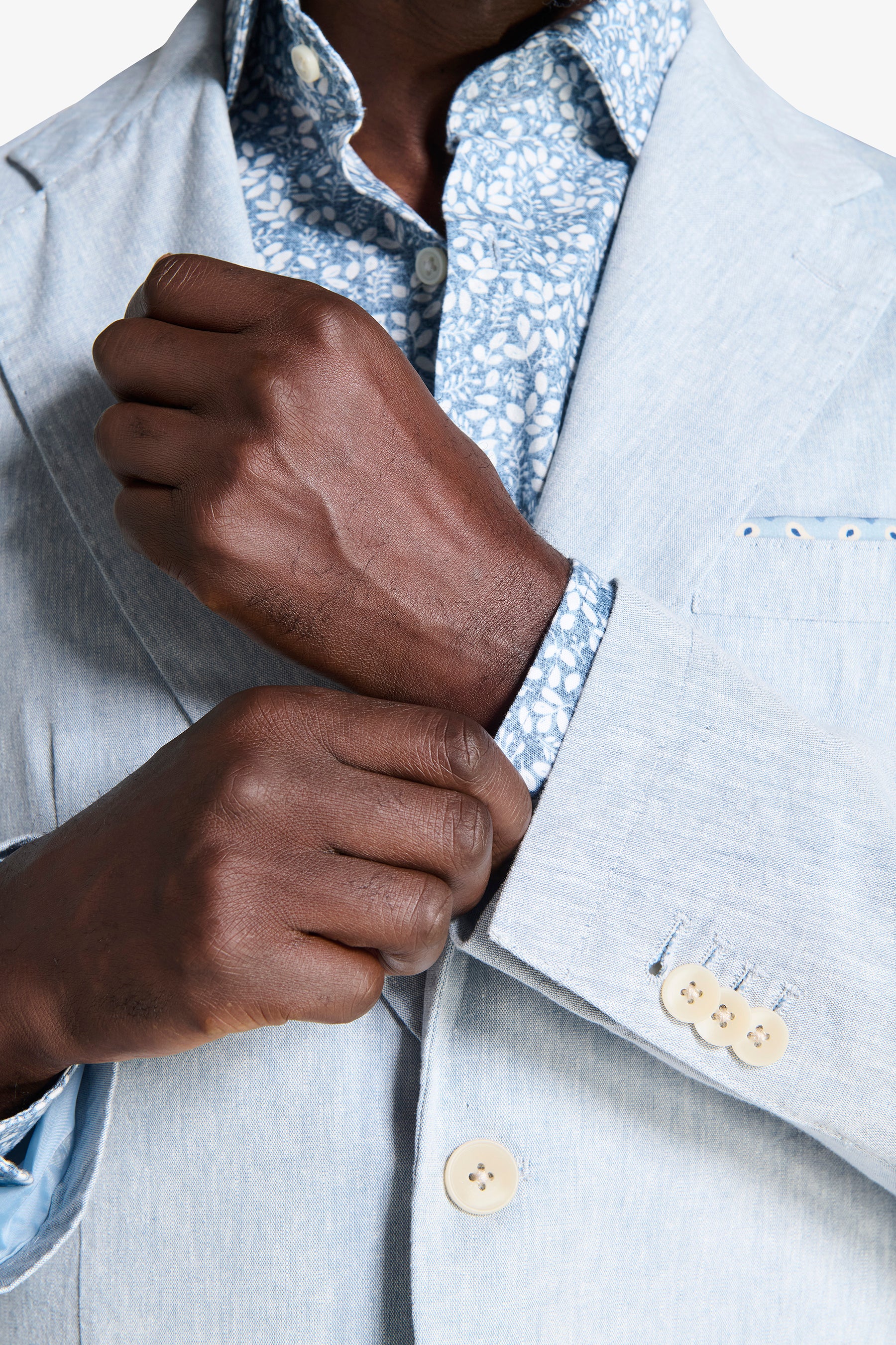 Giacca misto lino fiammata celeste