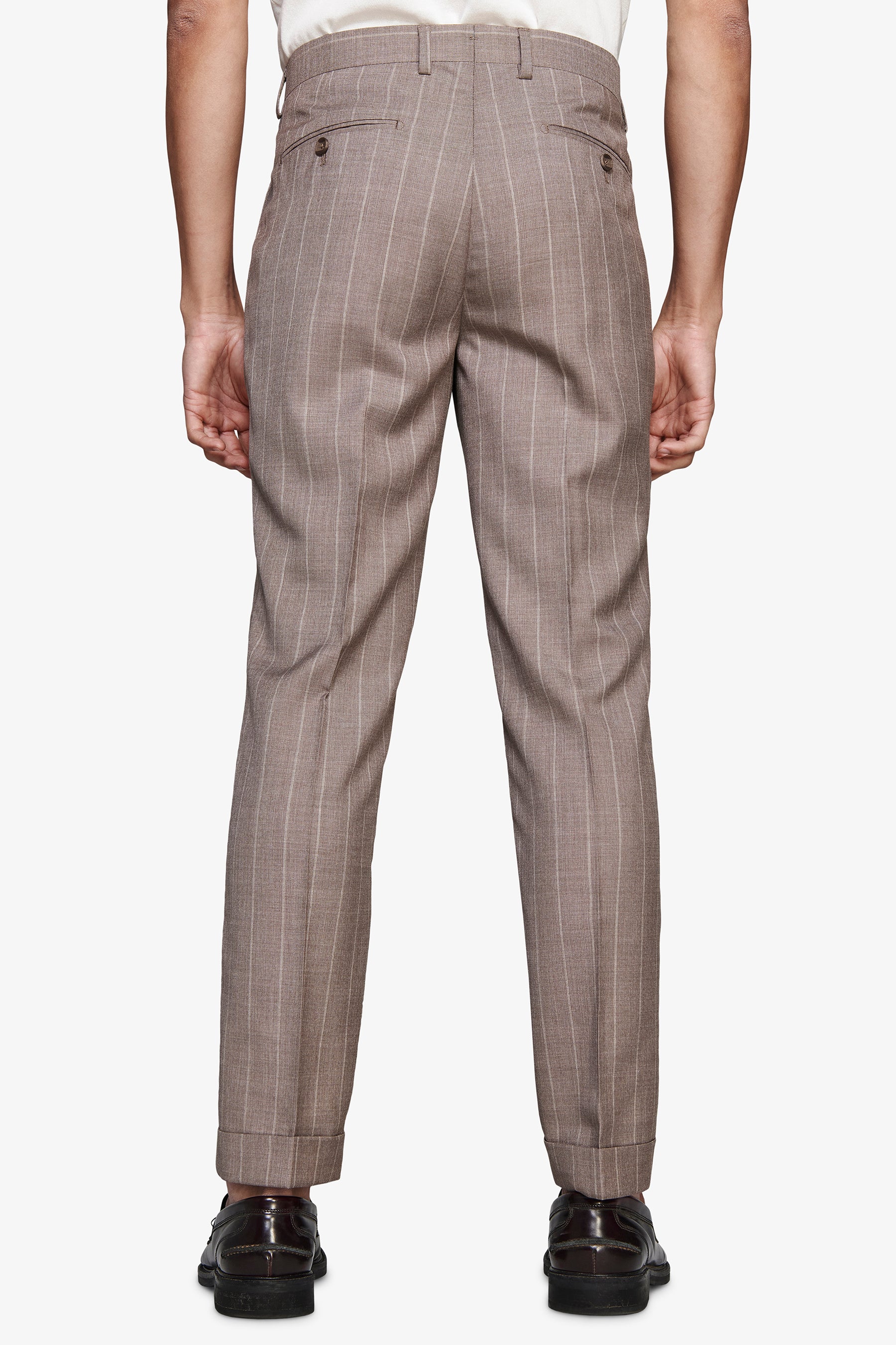 Pantaloni misto lino gessati tortora