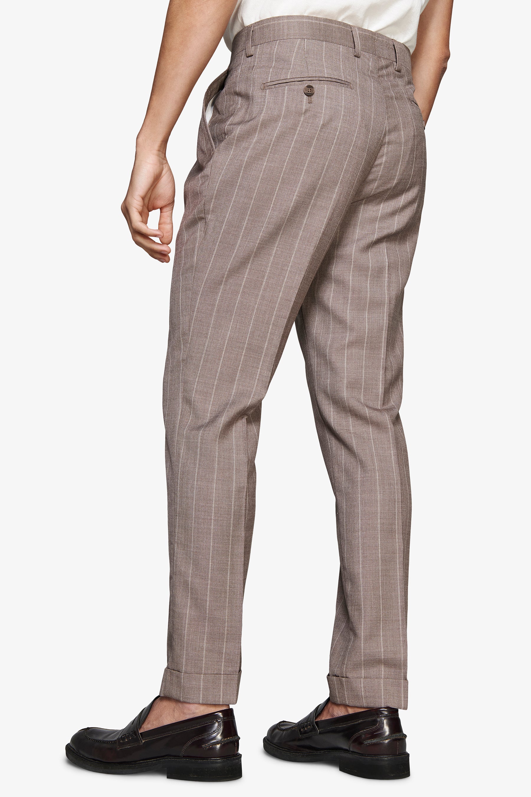 Pantaloni misto lino gessati tortora