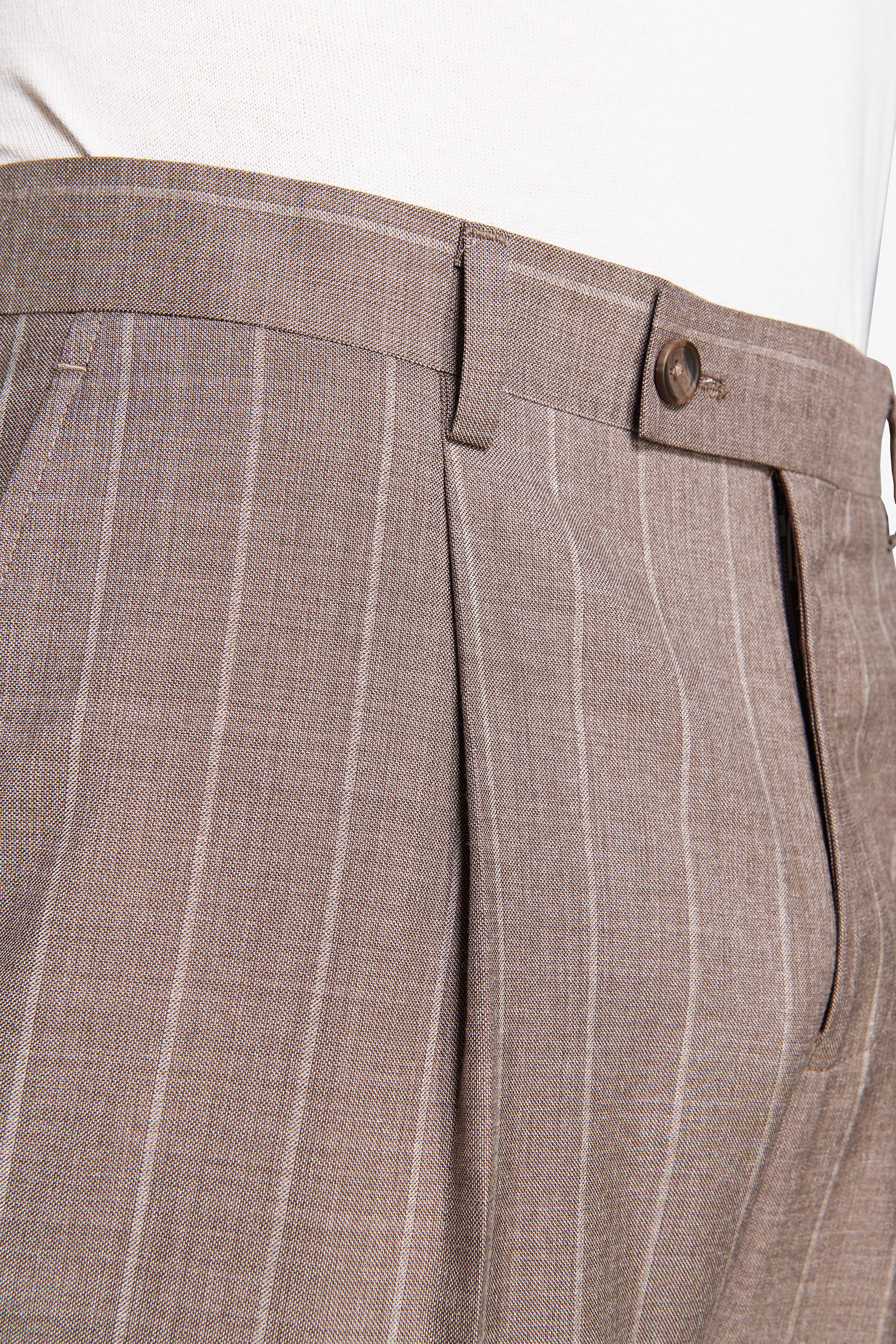 Pantalón mezcla de lino tela raya diplomática gris tórtola