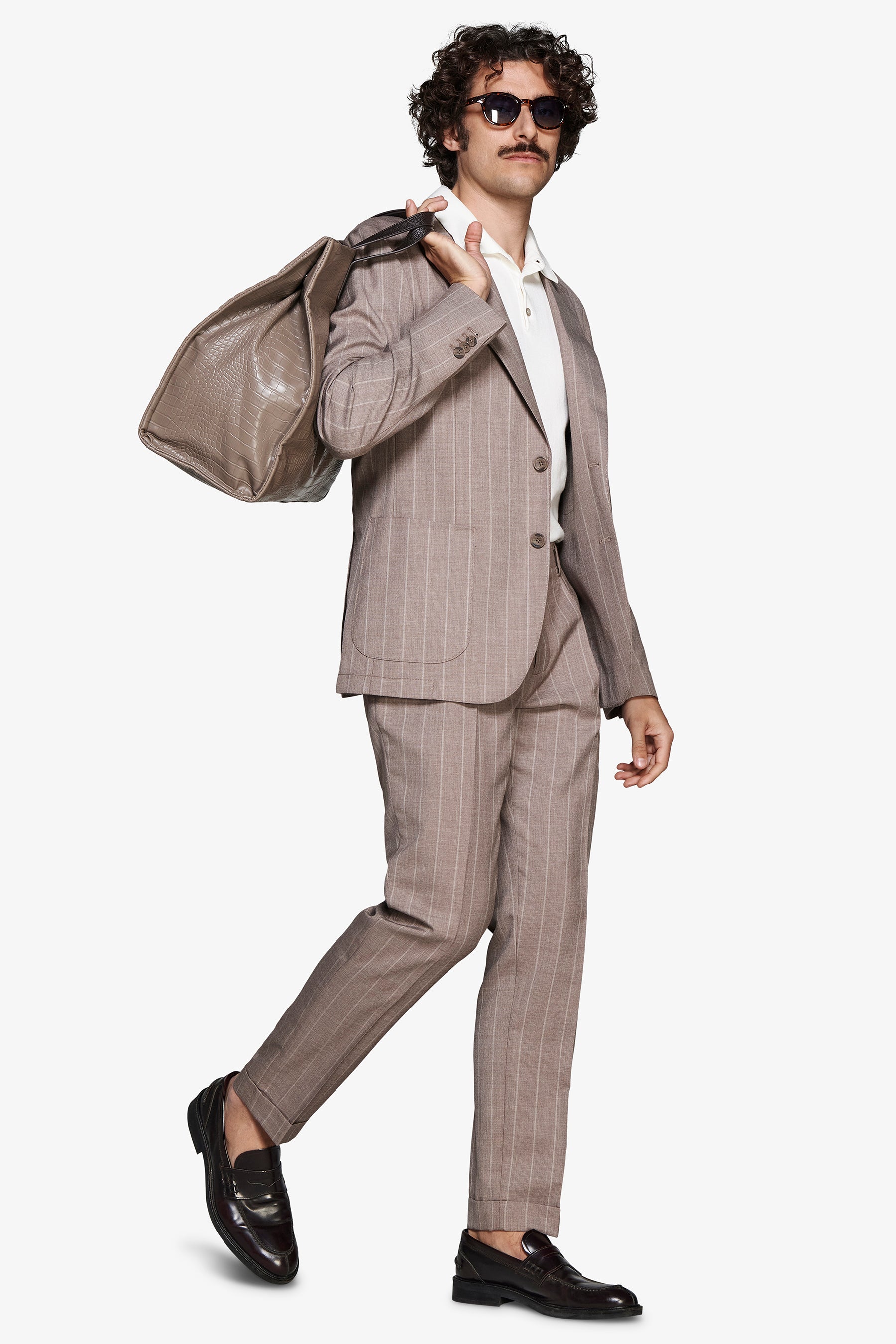 Taupe pinstripe linen blend blazer