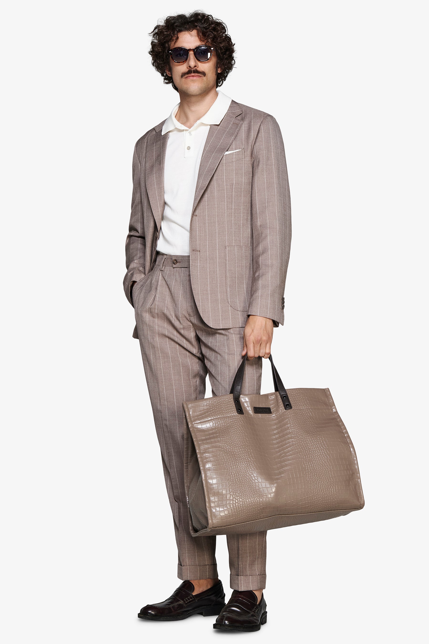 Taupe pinstripe linen blend blazer