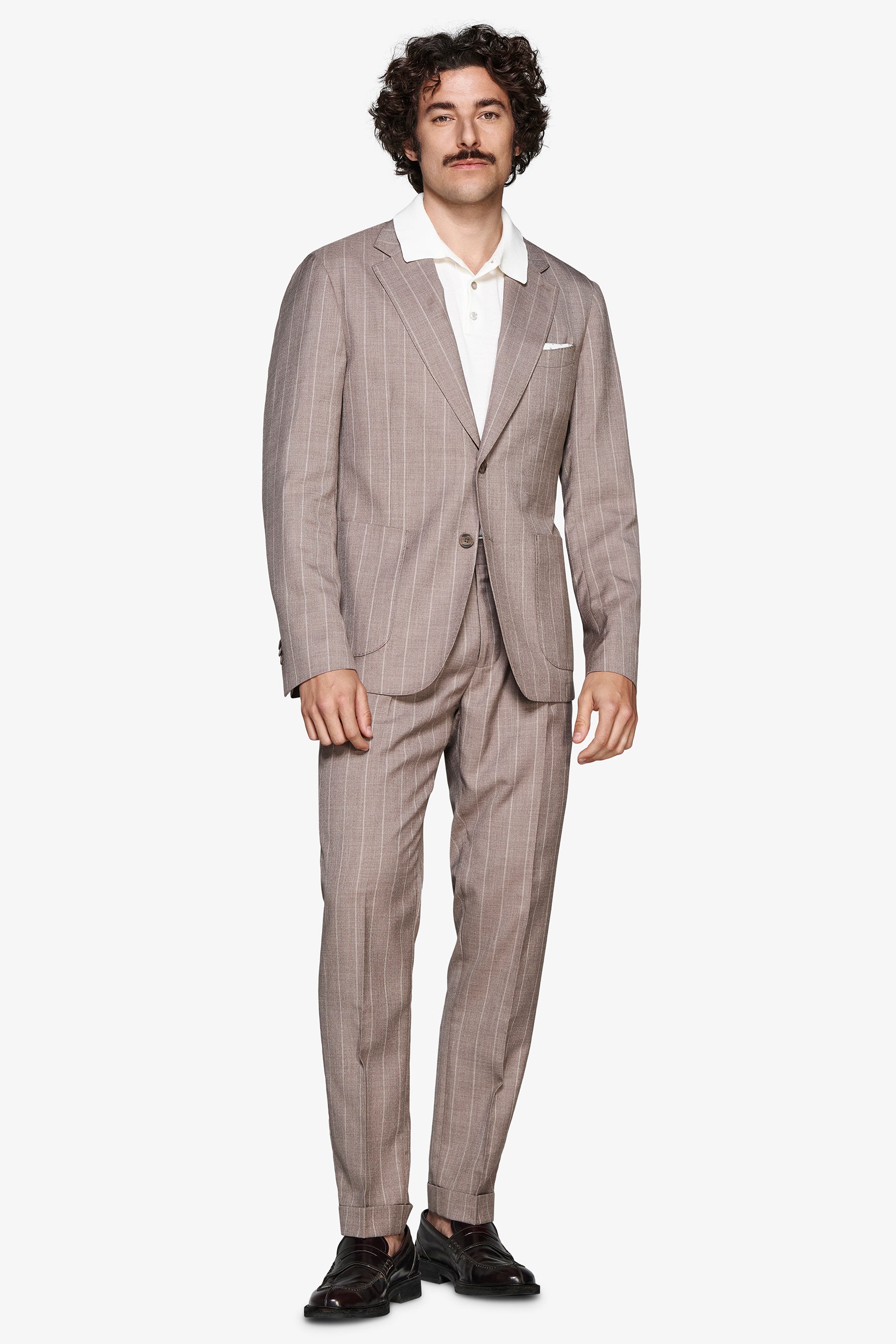 Taupe pinstripe linen blend blazer