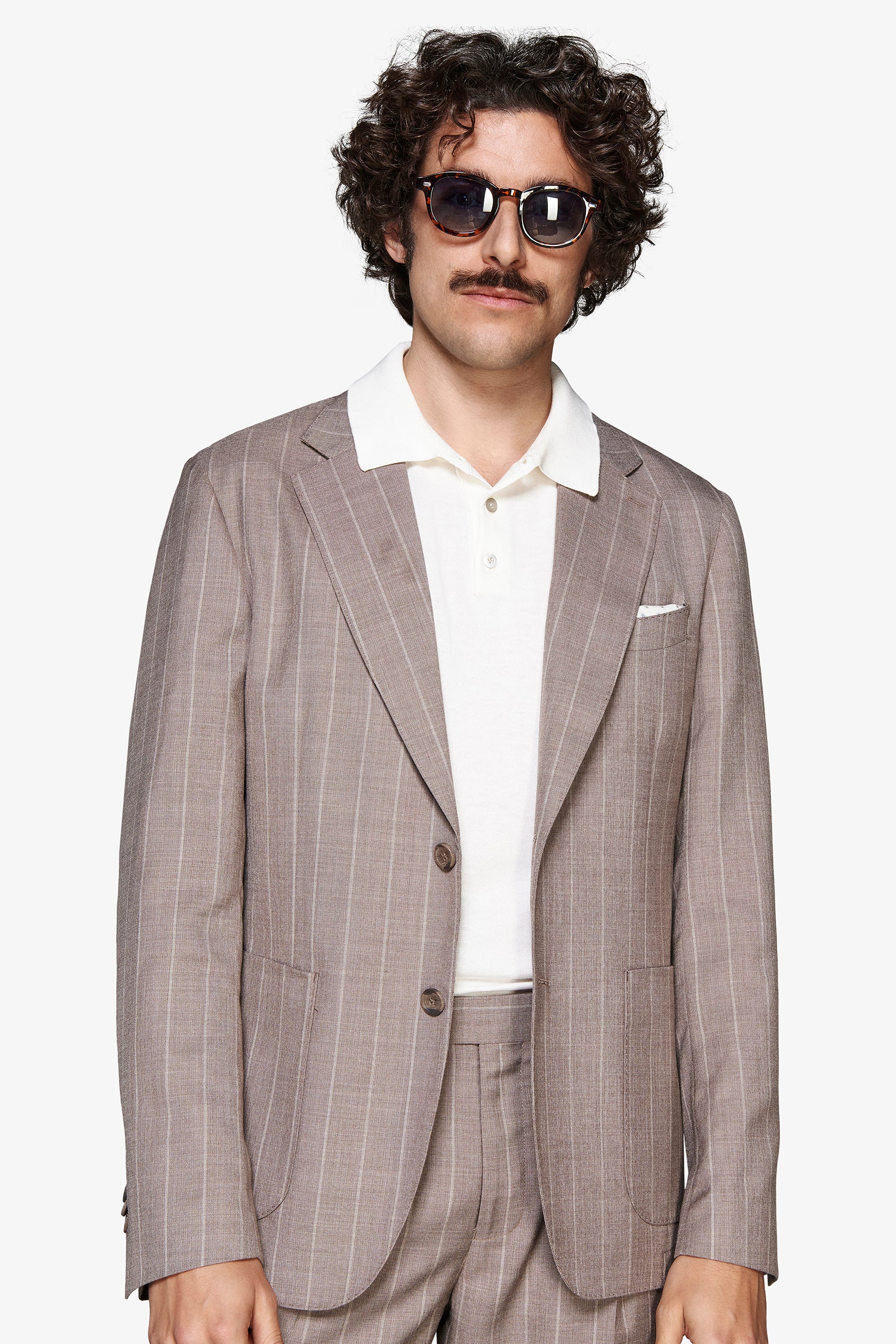 Taupe pinstripe linen blend blazer