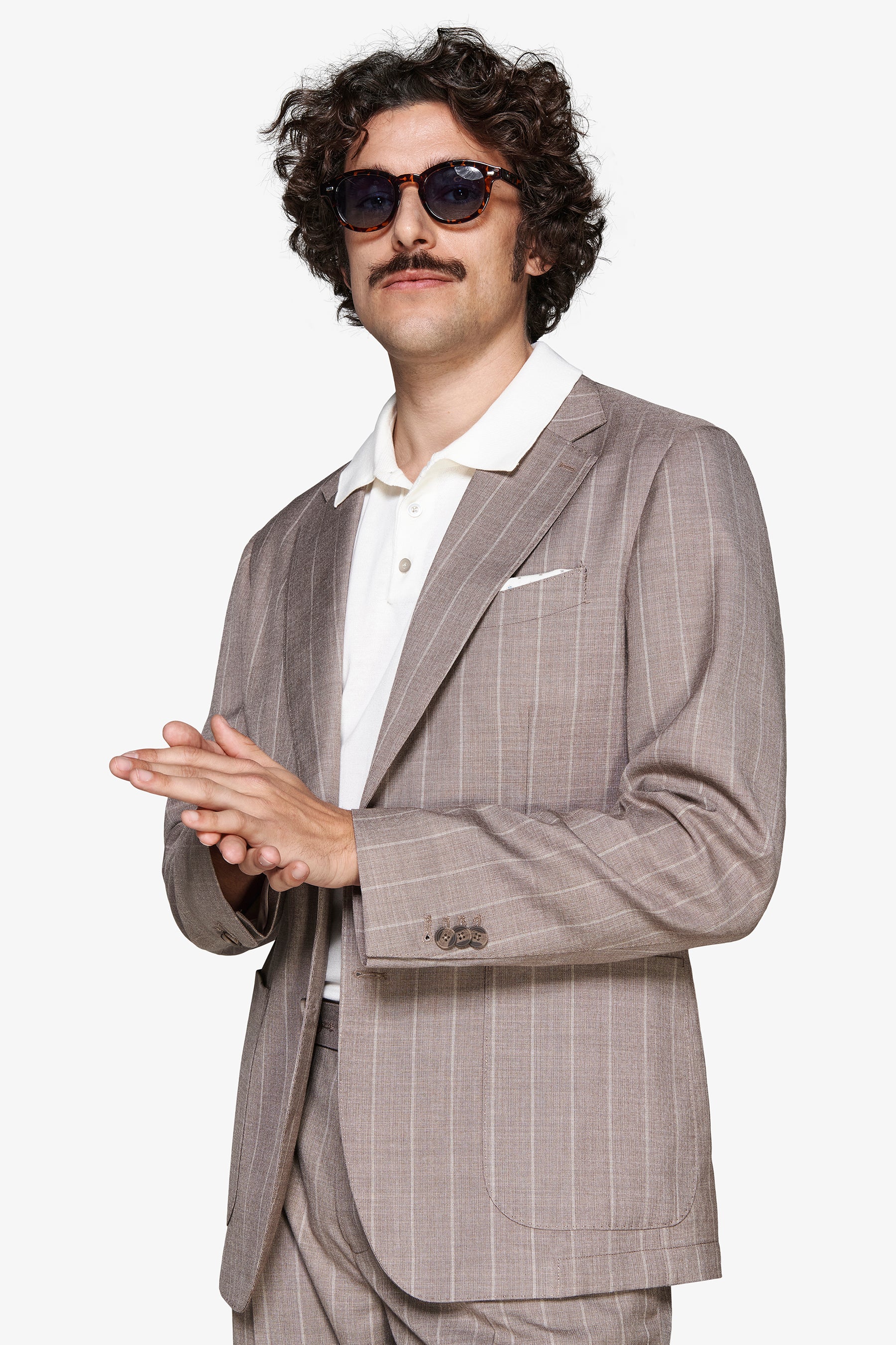 Taupe pinstripe linen blend blazer