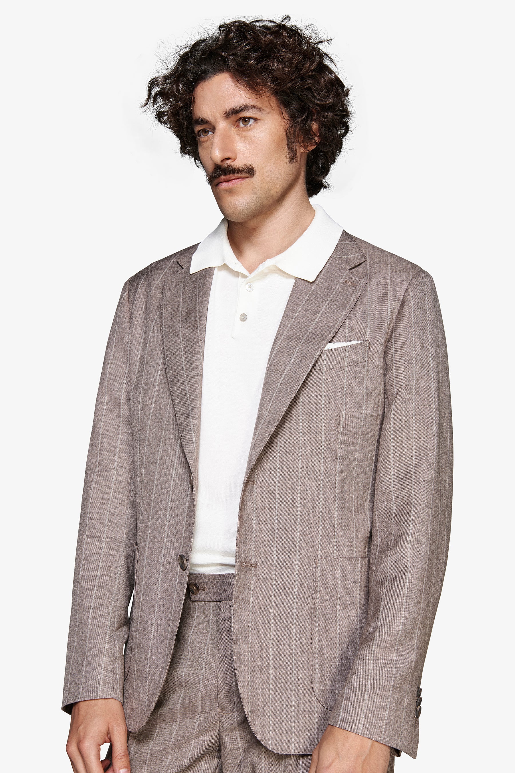 Taupe pinstripe linen blend blazer