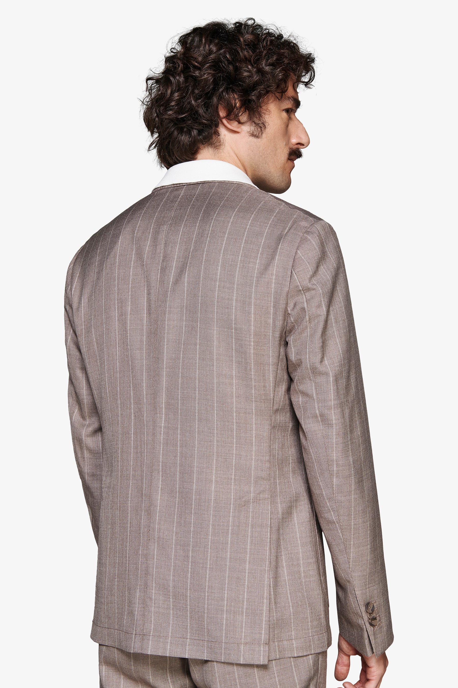 Taupe pinstripe linen blend blazer