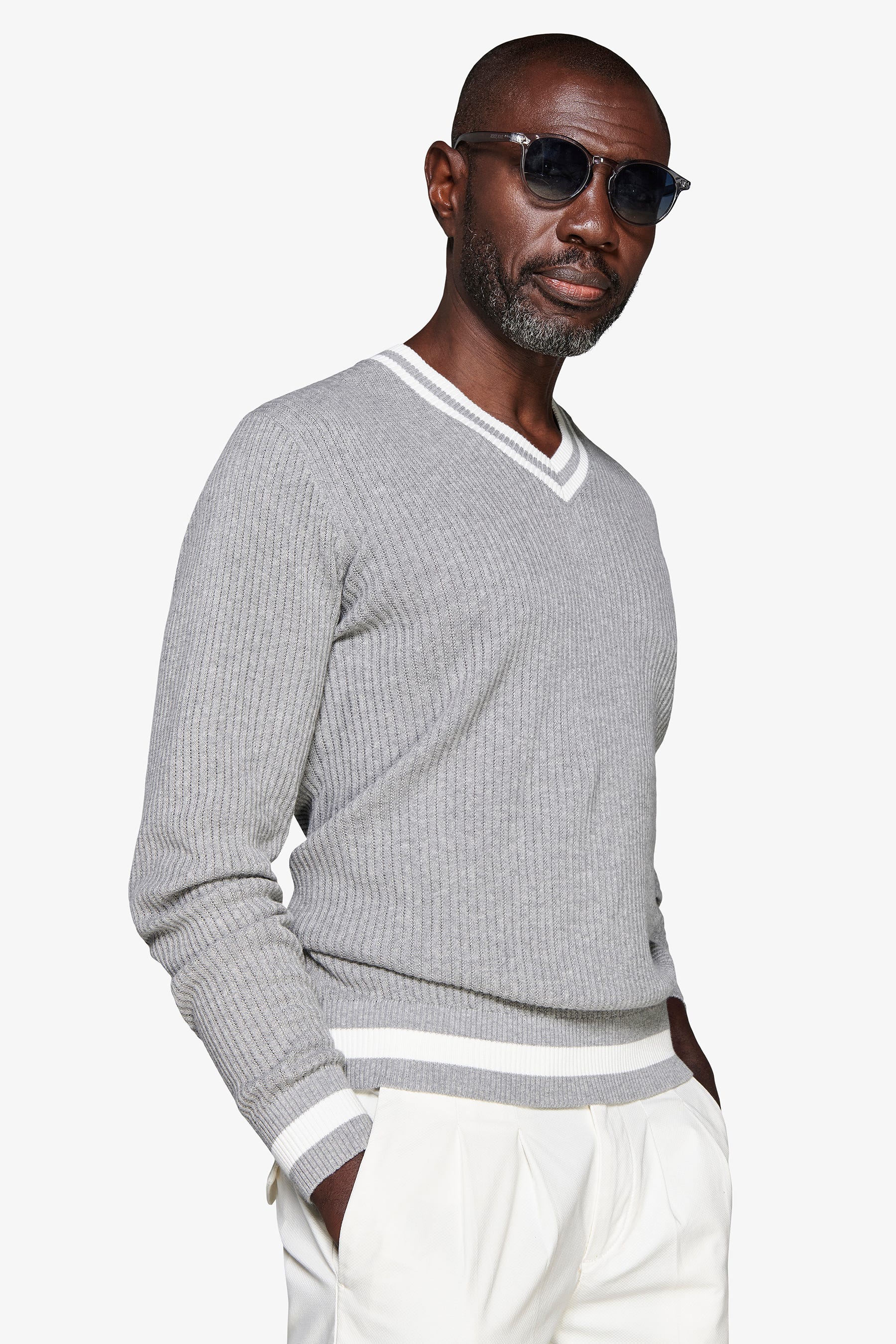 Maglia scollo a V grigia DNJ-Dan John