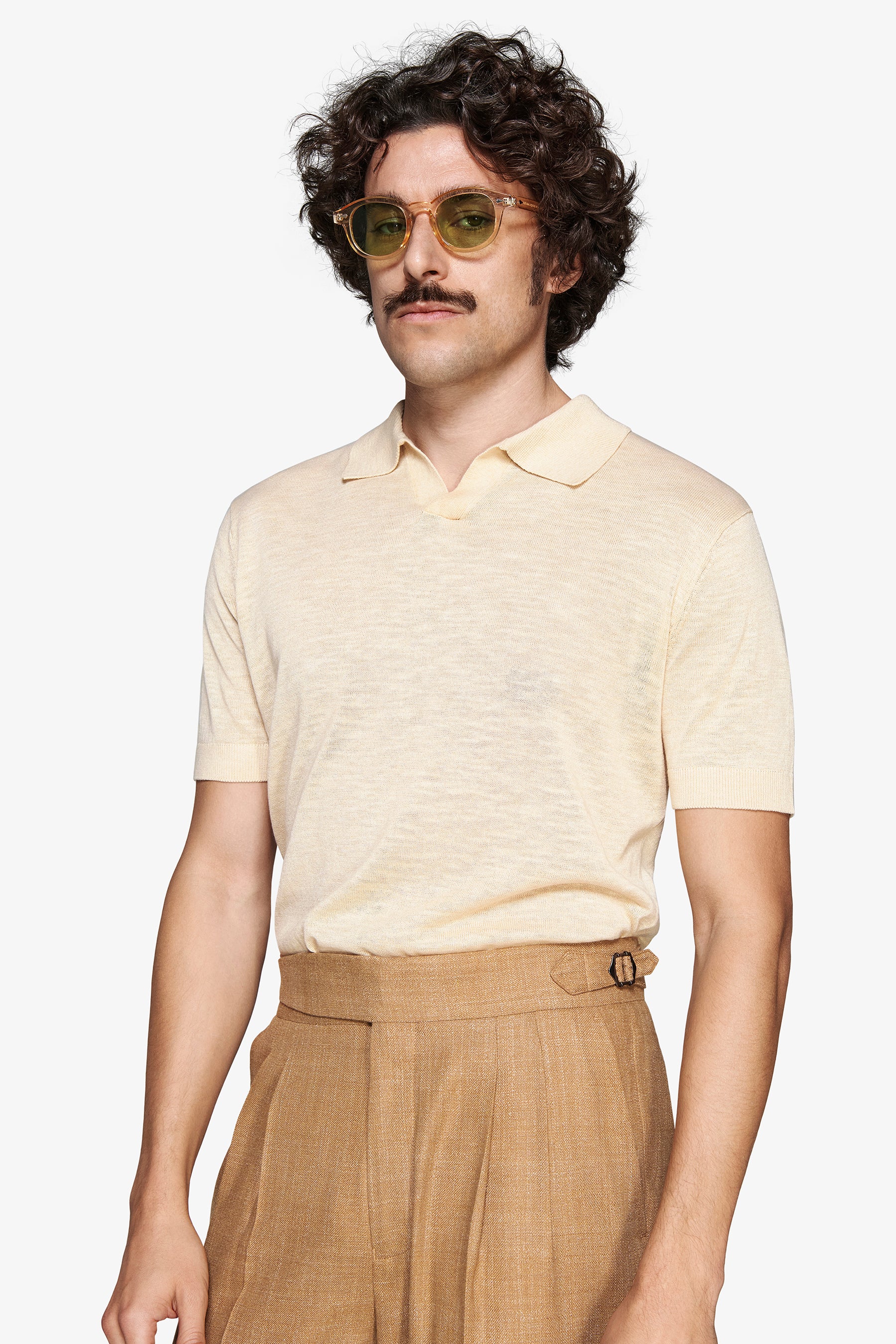 Polo in maglia misto lino gialla