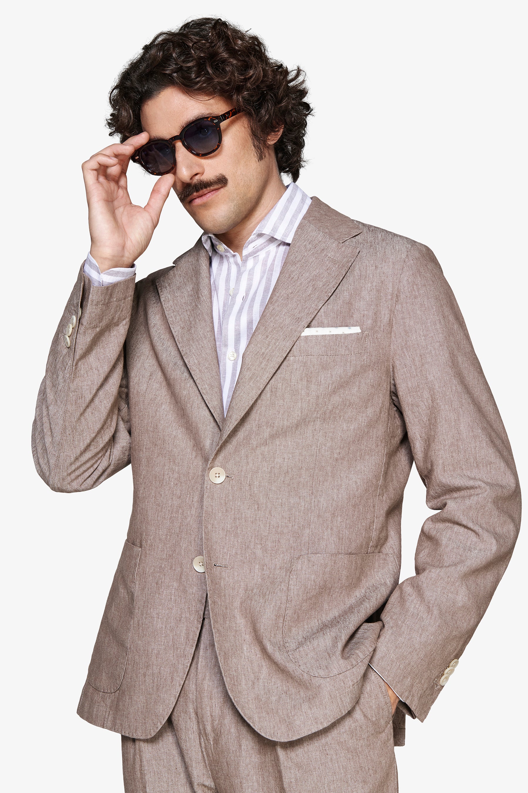 Giacca misto lino fiammata tortora