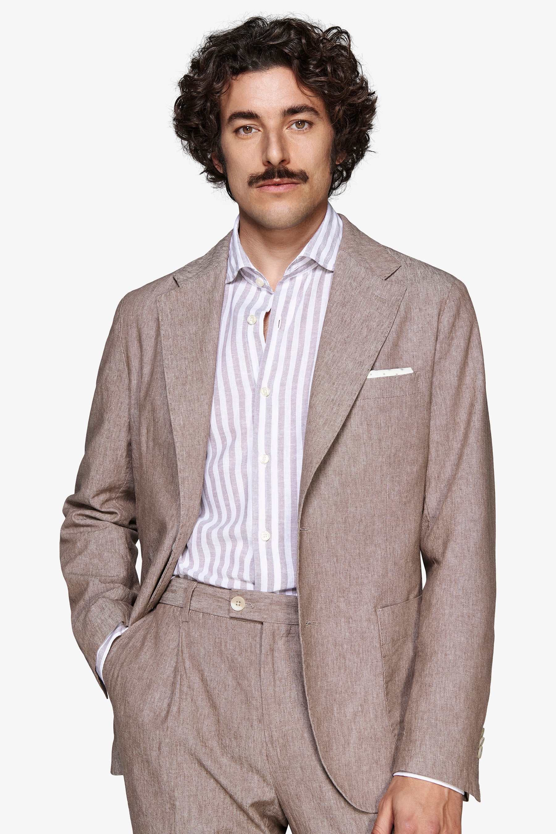 Giacca misto lino fiammata tortora