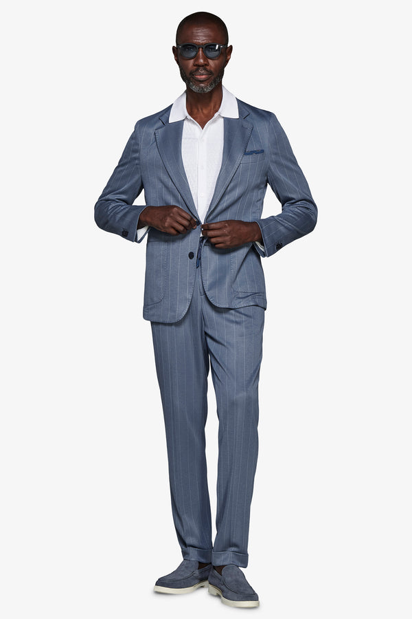 Nadelstreifen-Jerseyjacke in Avion-Blau