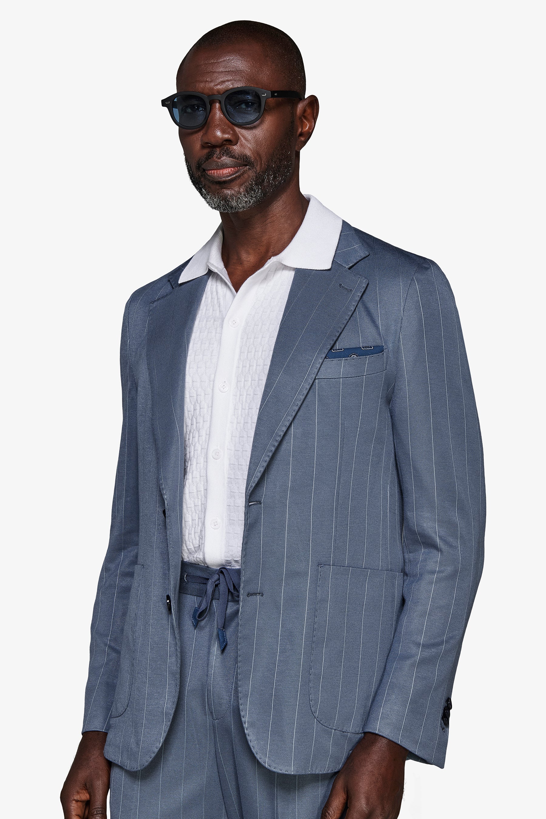 Veste bleu turquoise à fines rayures en jersey