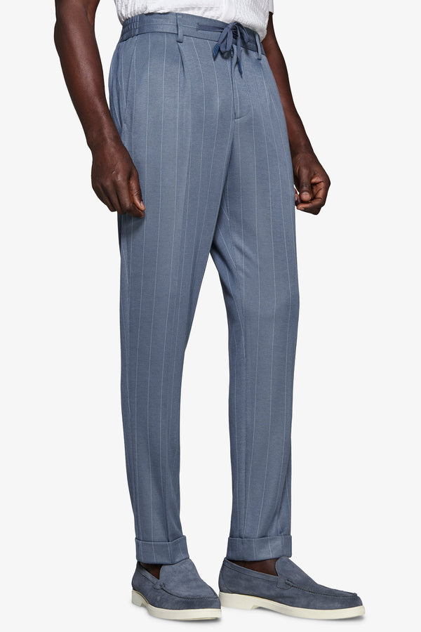 Nadelstreifenhose aus Jersey in Avion-Blau