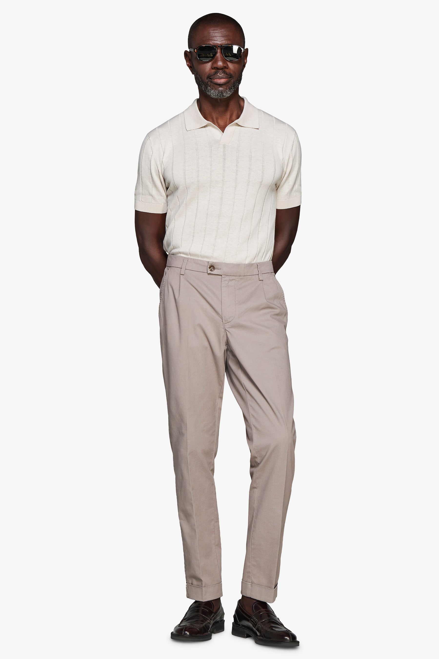 Polo in maglia costa piatta sabbia