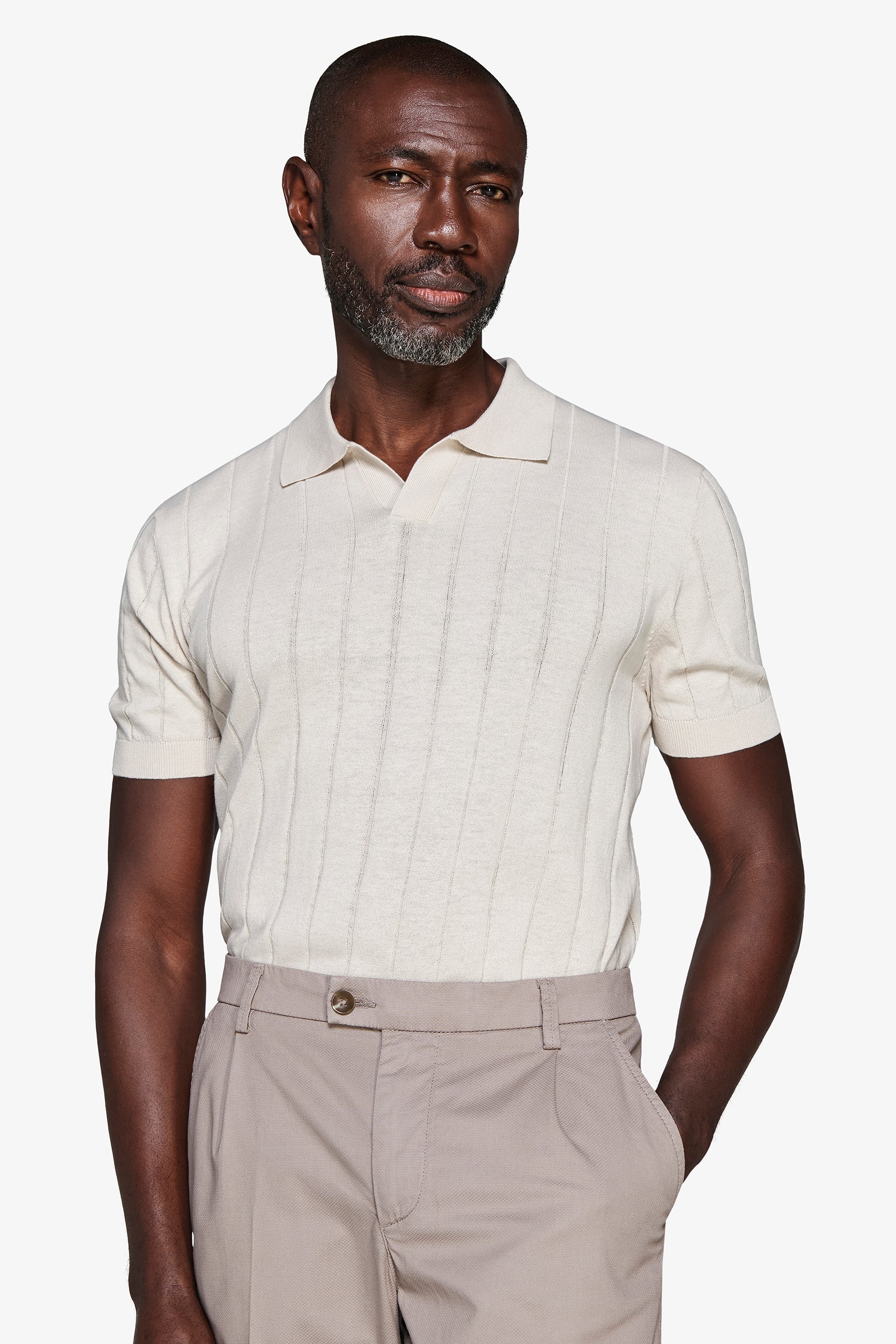 Polo in maglia costa piatta sabbia