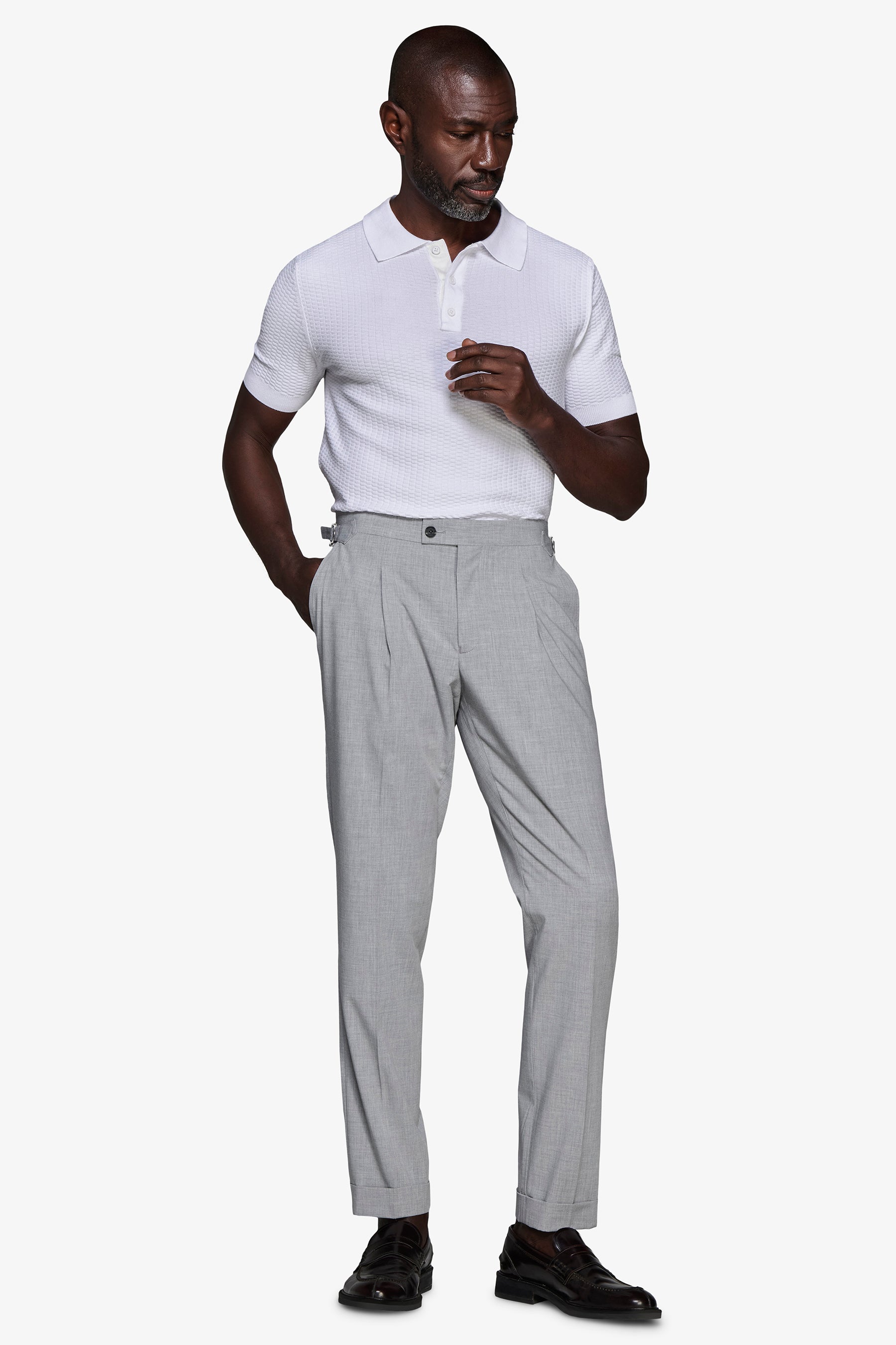 Polo in maglia punto dadino bianca-Dan John