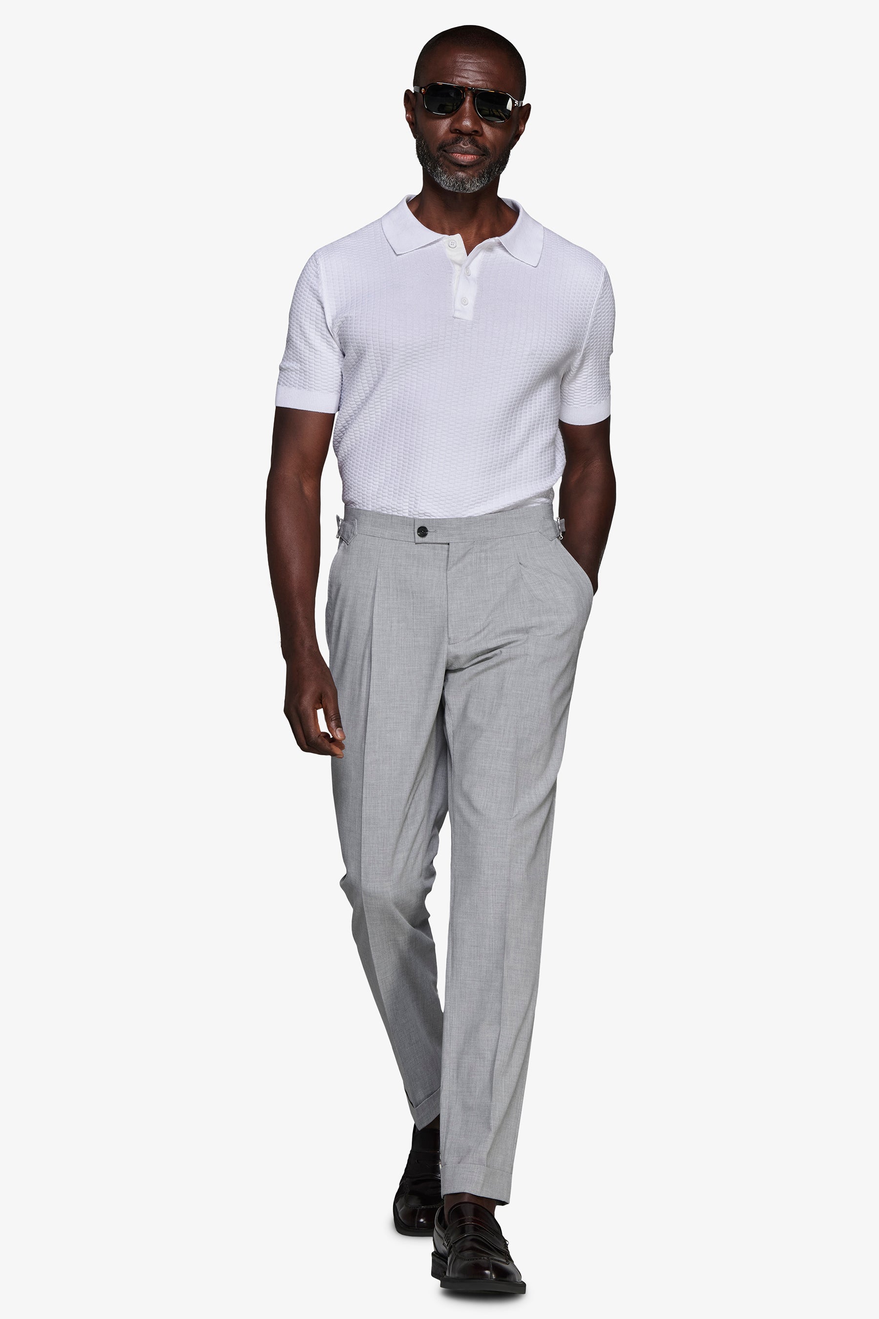 Polo in maglia punto dadino bianca-Dan John