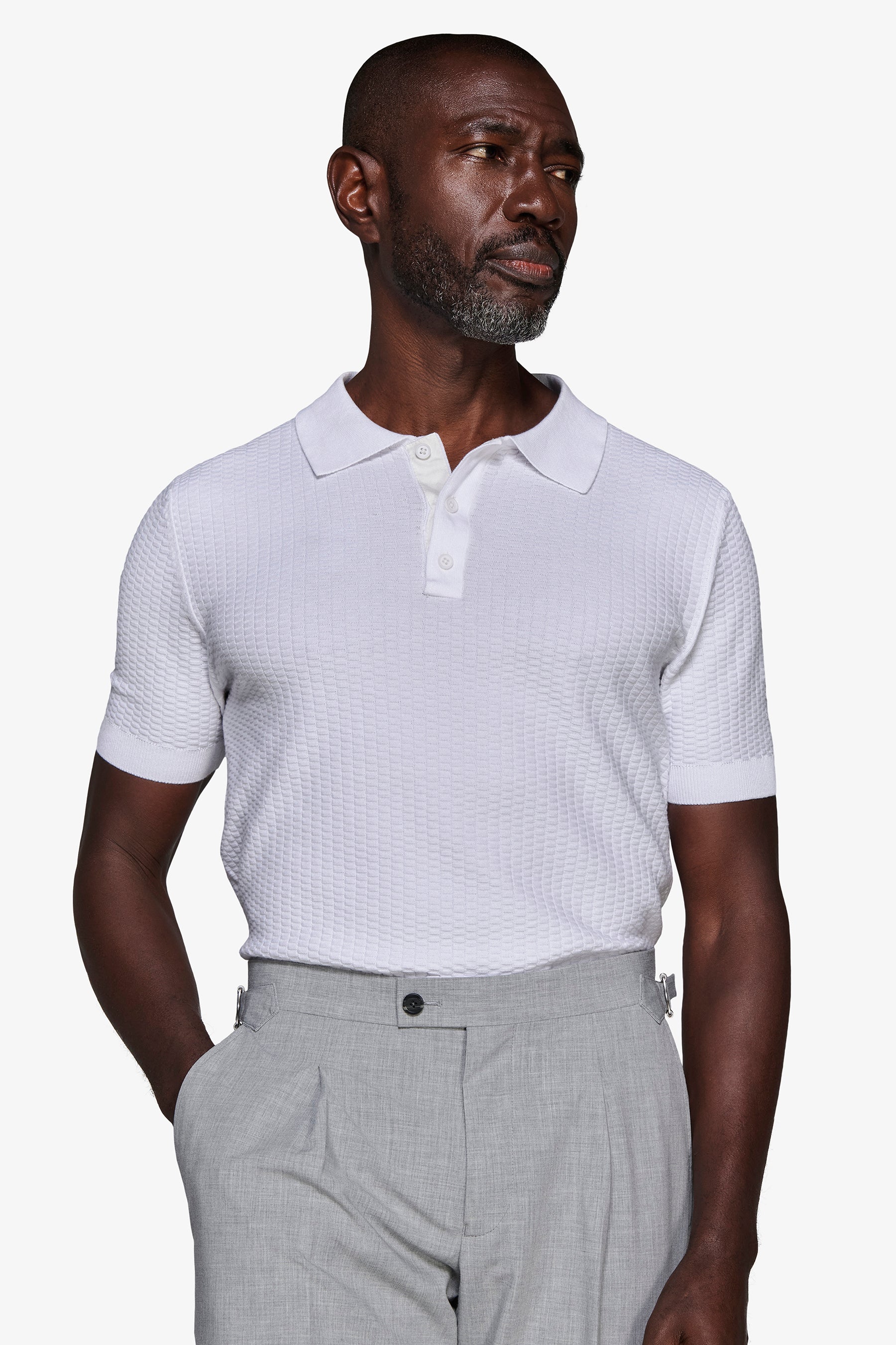 Polo in maglia punto dadino bianca-Dan John