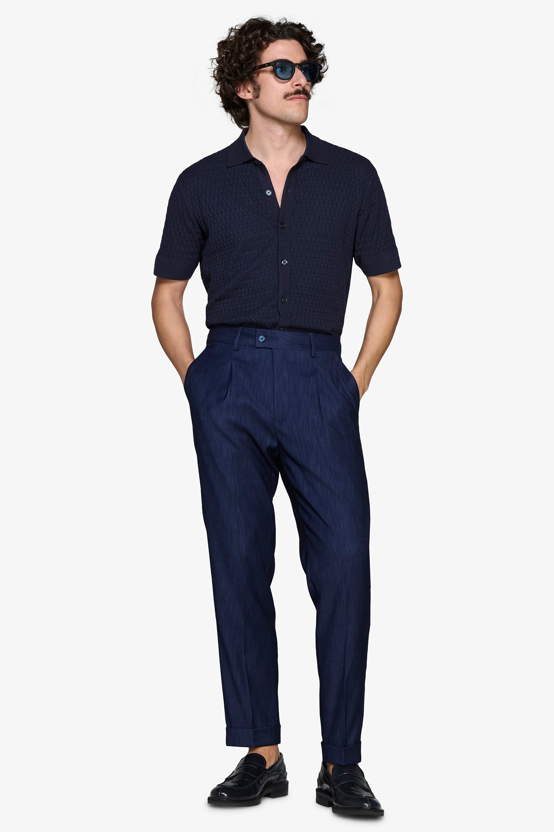 Camicia in maglia punto mattoncino blu