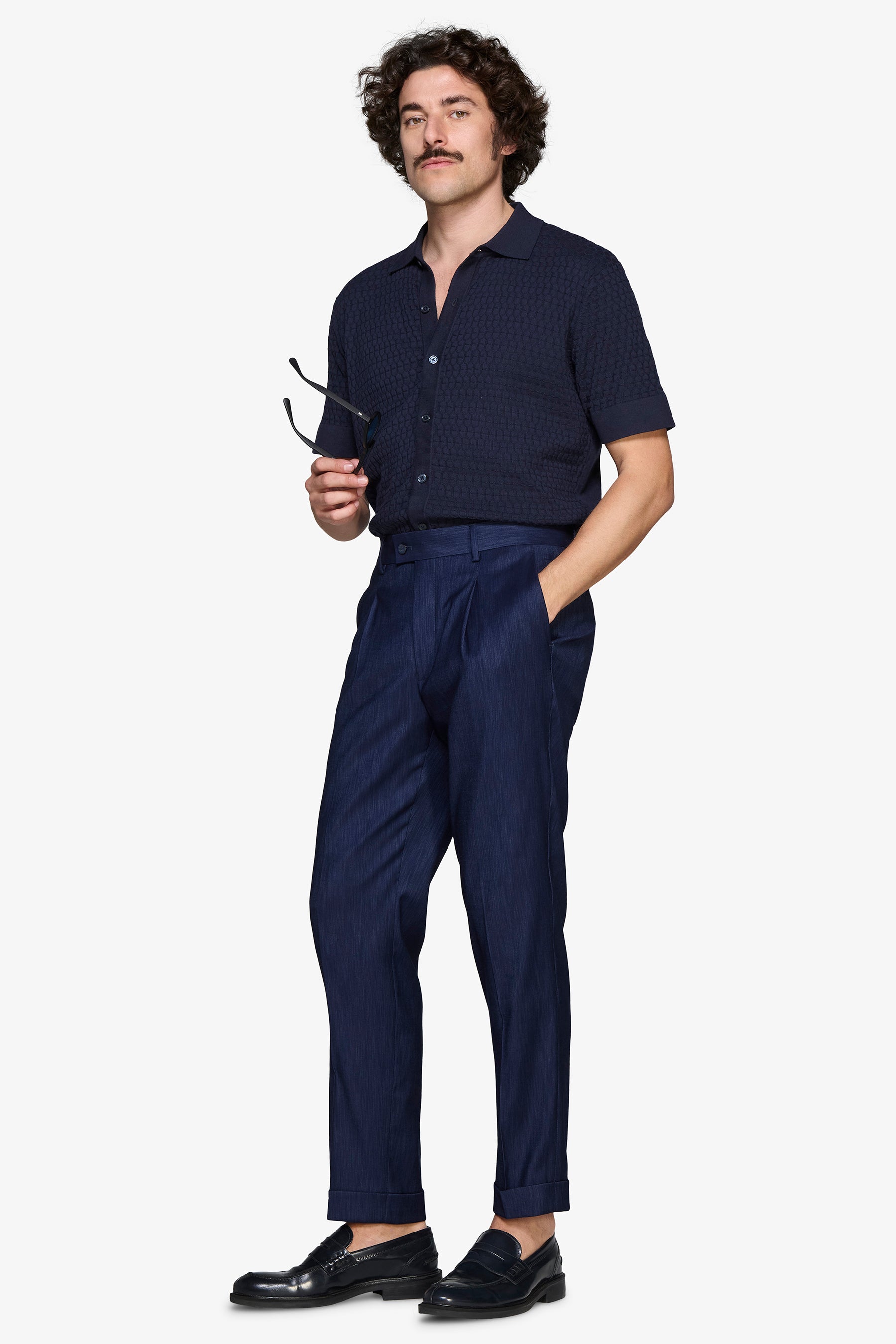 Camicia in maglia punto mattoncino blu