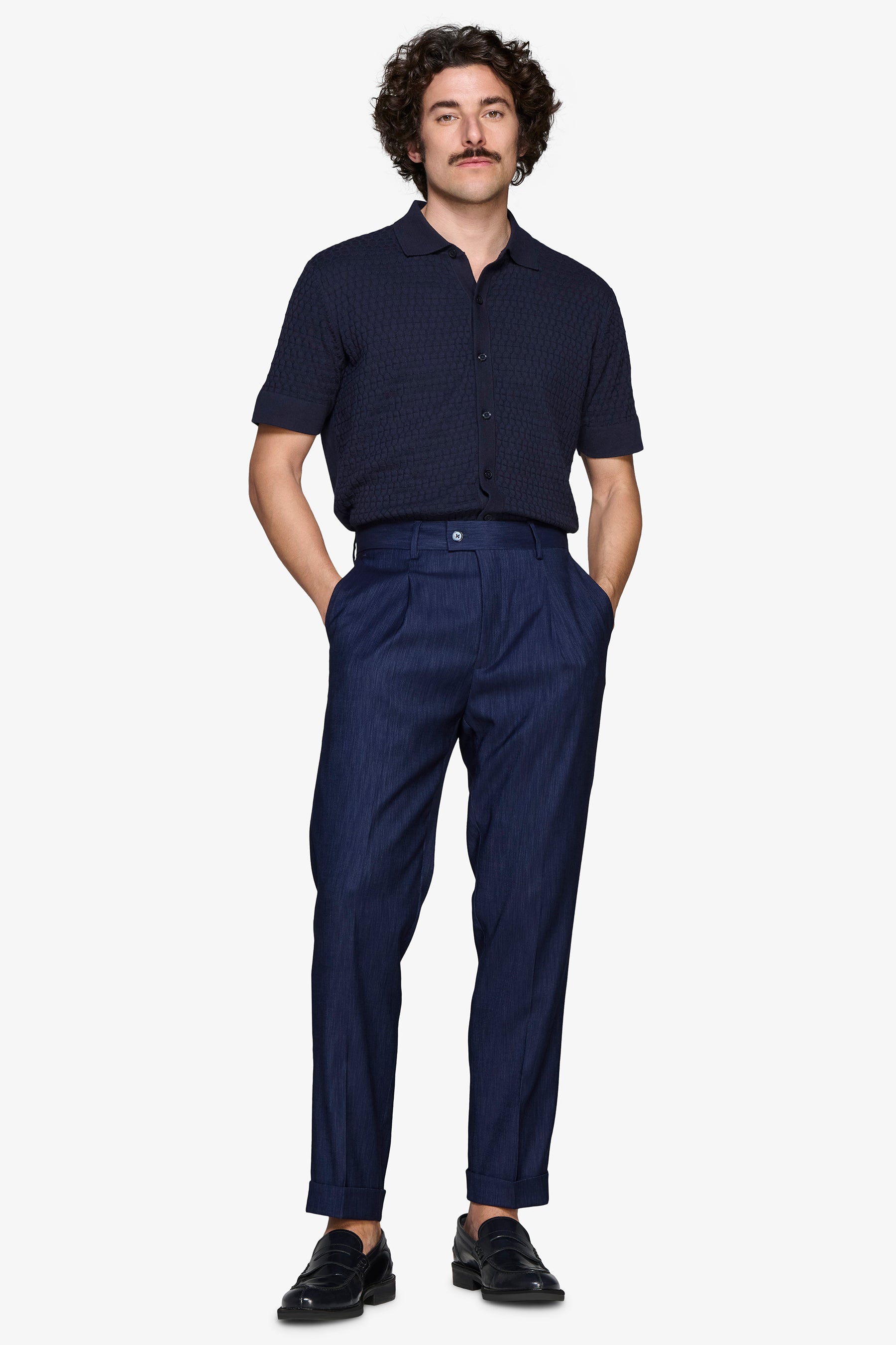 Camicia in maglia punto mattoncino blu