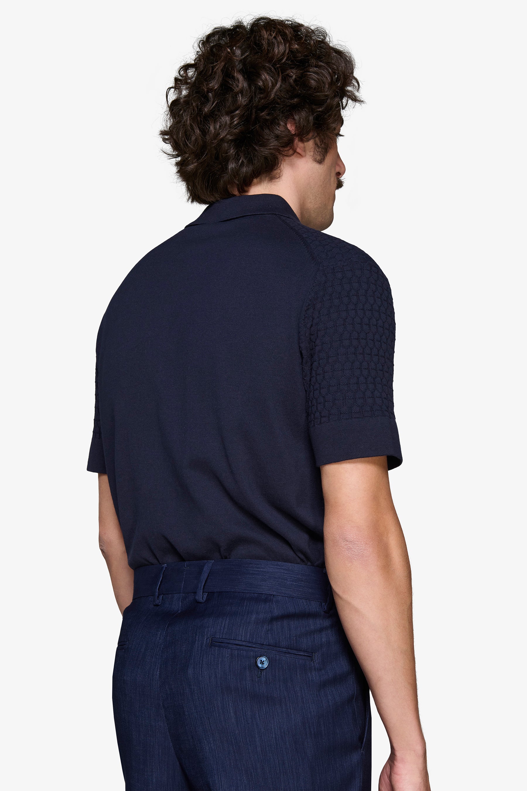 Camicia in maglia punto mattoncino blu