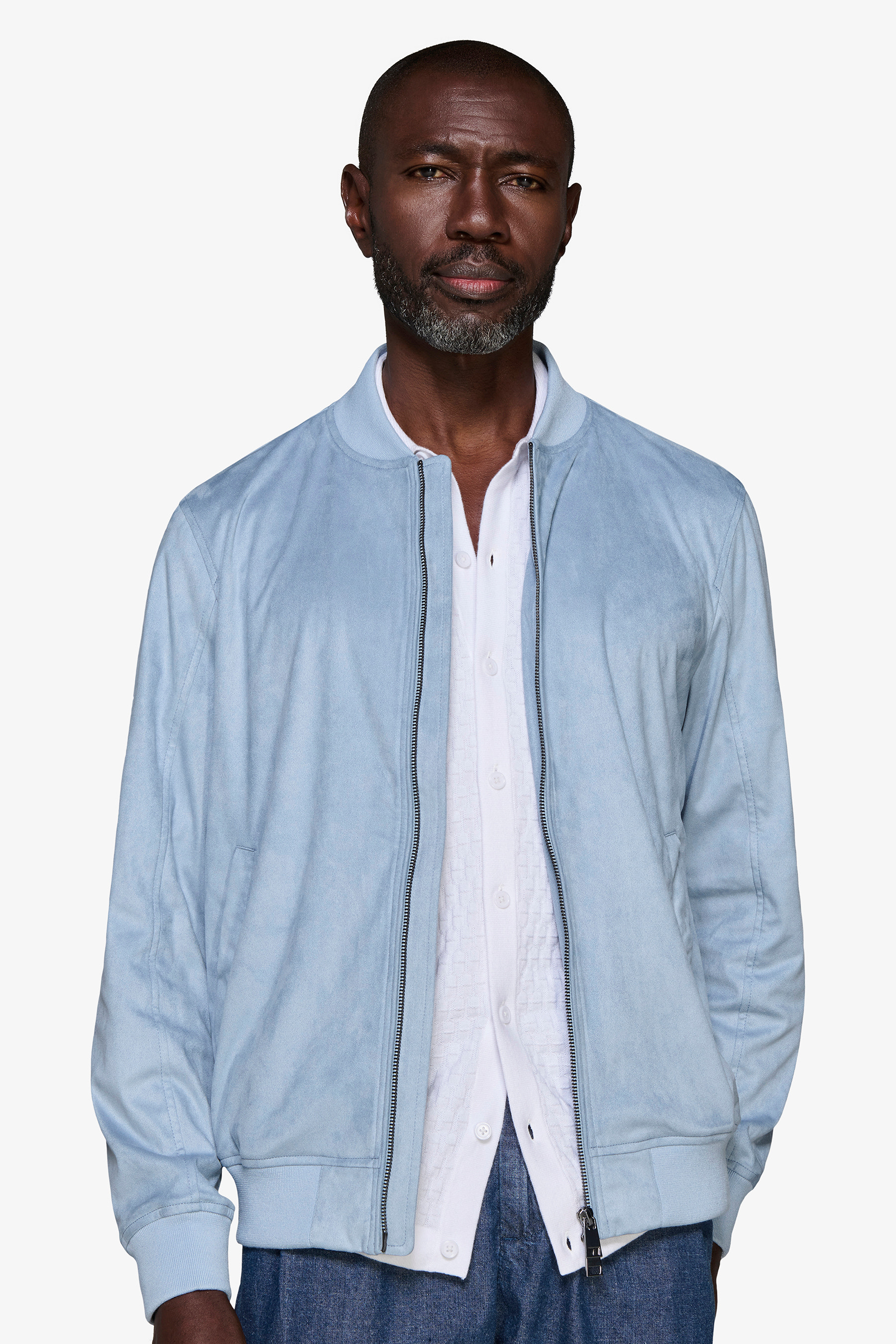 Bomber full zip in ecosuede celeste-Dan John