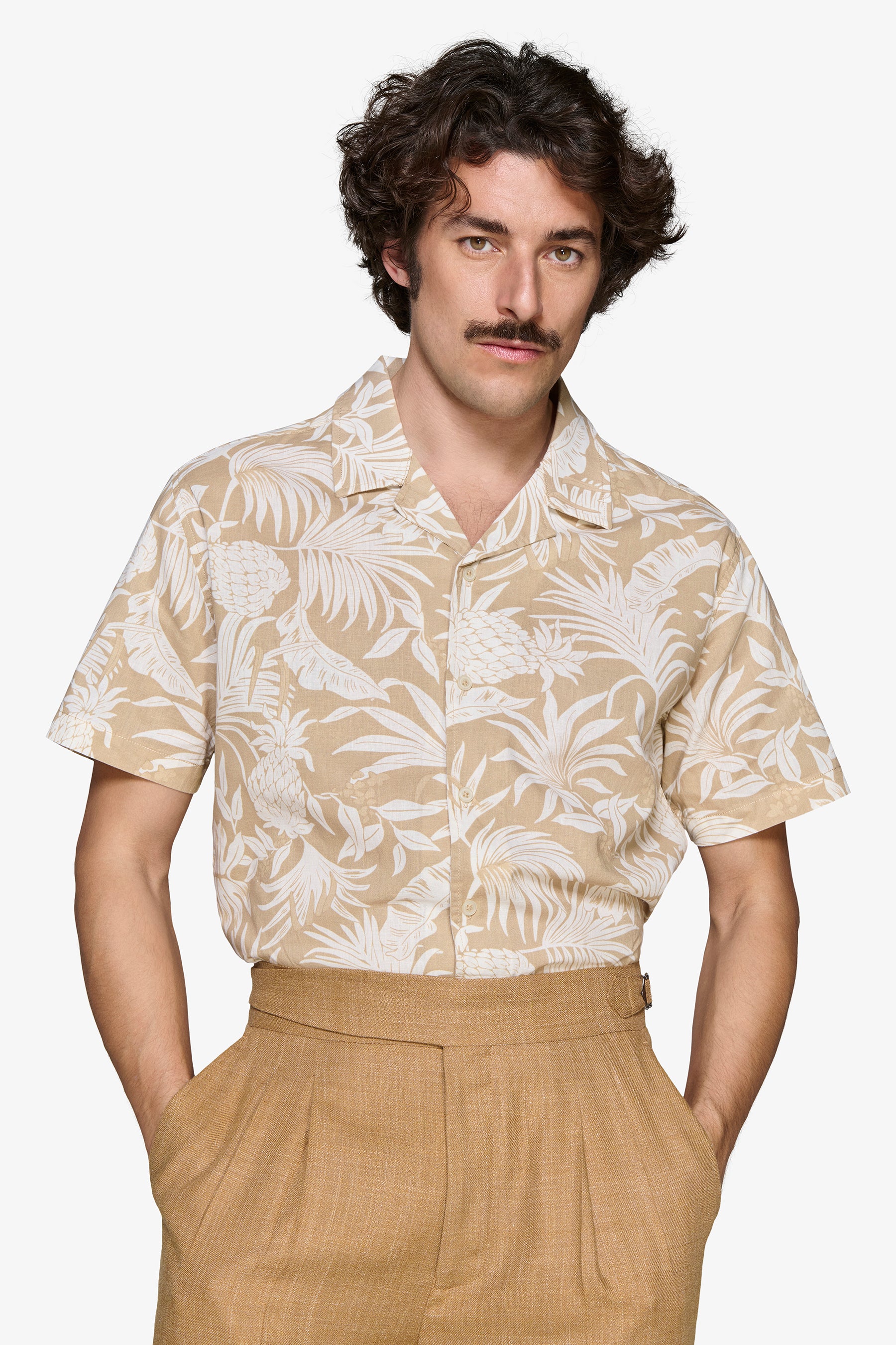 Sand linen blend Hawaiian shirt