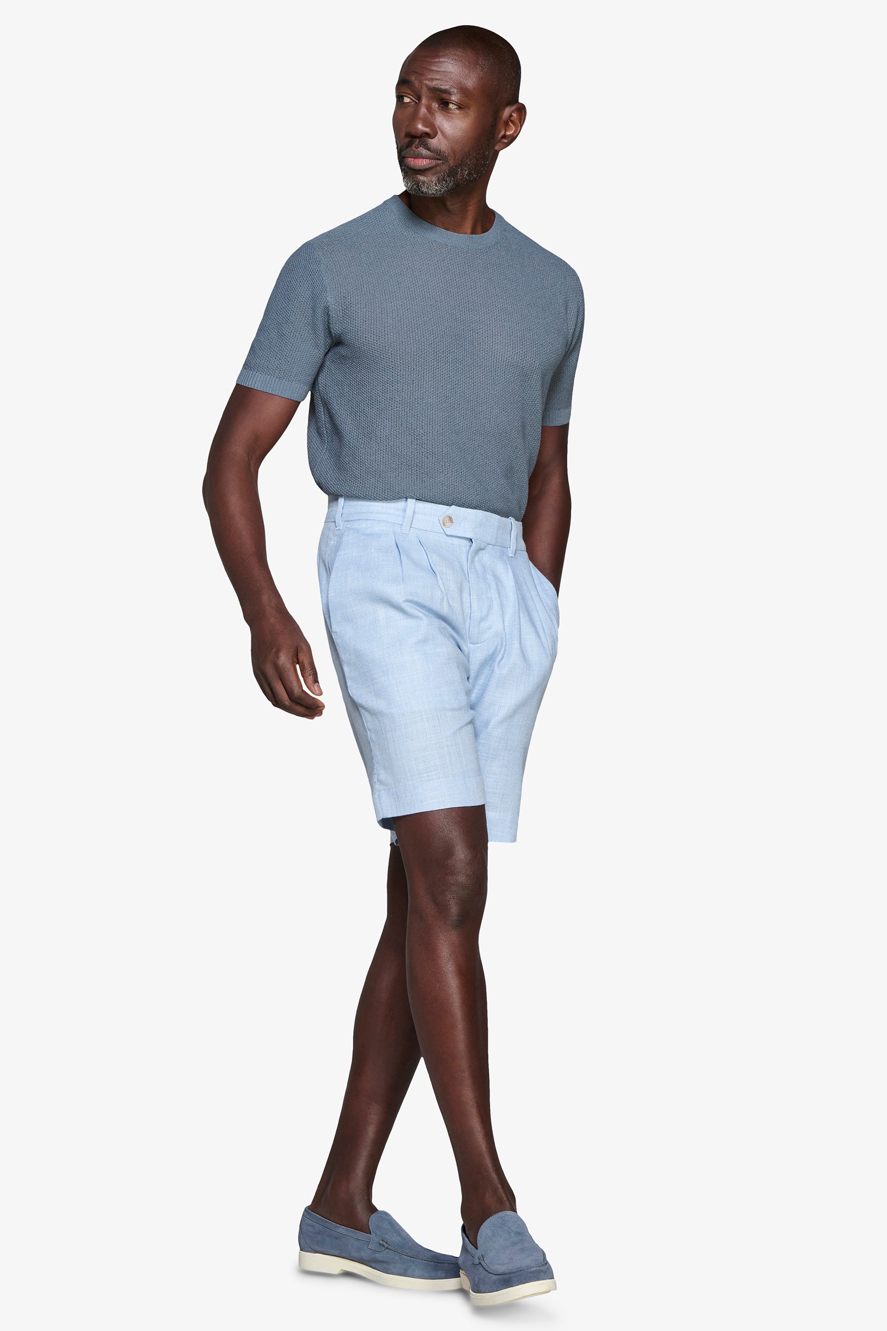 Pullover aus verstärkter Leinen-Mischung in Avion Blau.