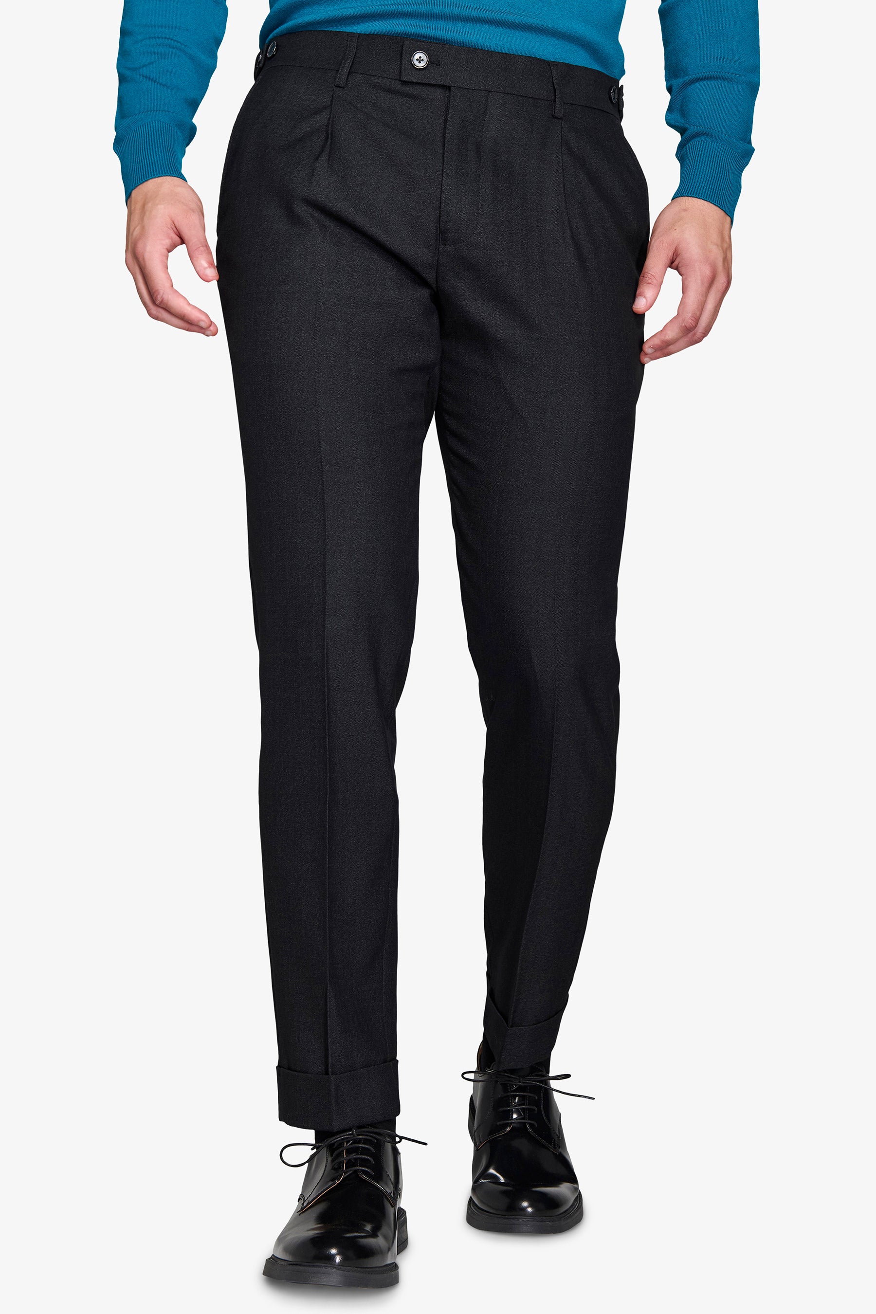 Pantaloni da abito twill melange nero-Dan John