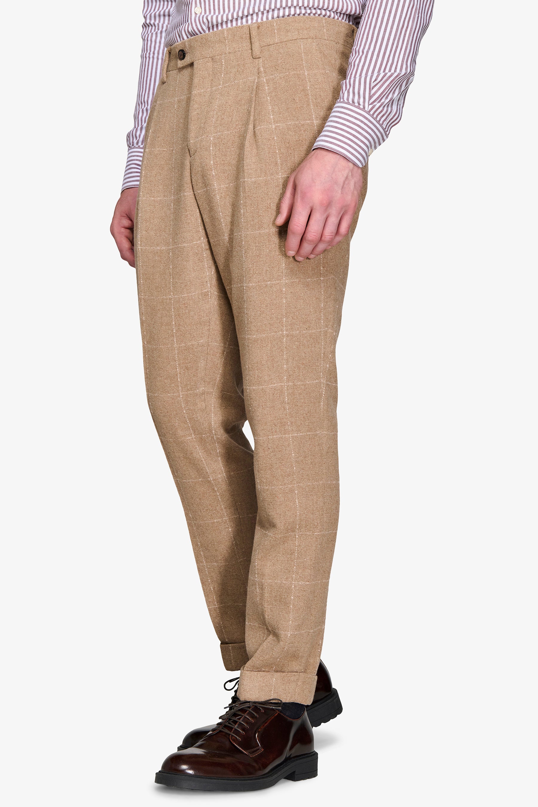 Pantaloni da abito finestrato misto lana cammello-Dan John