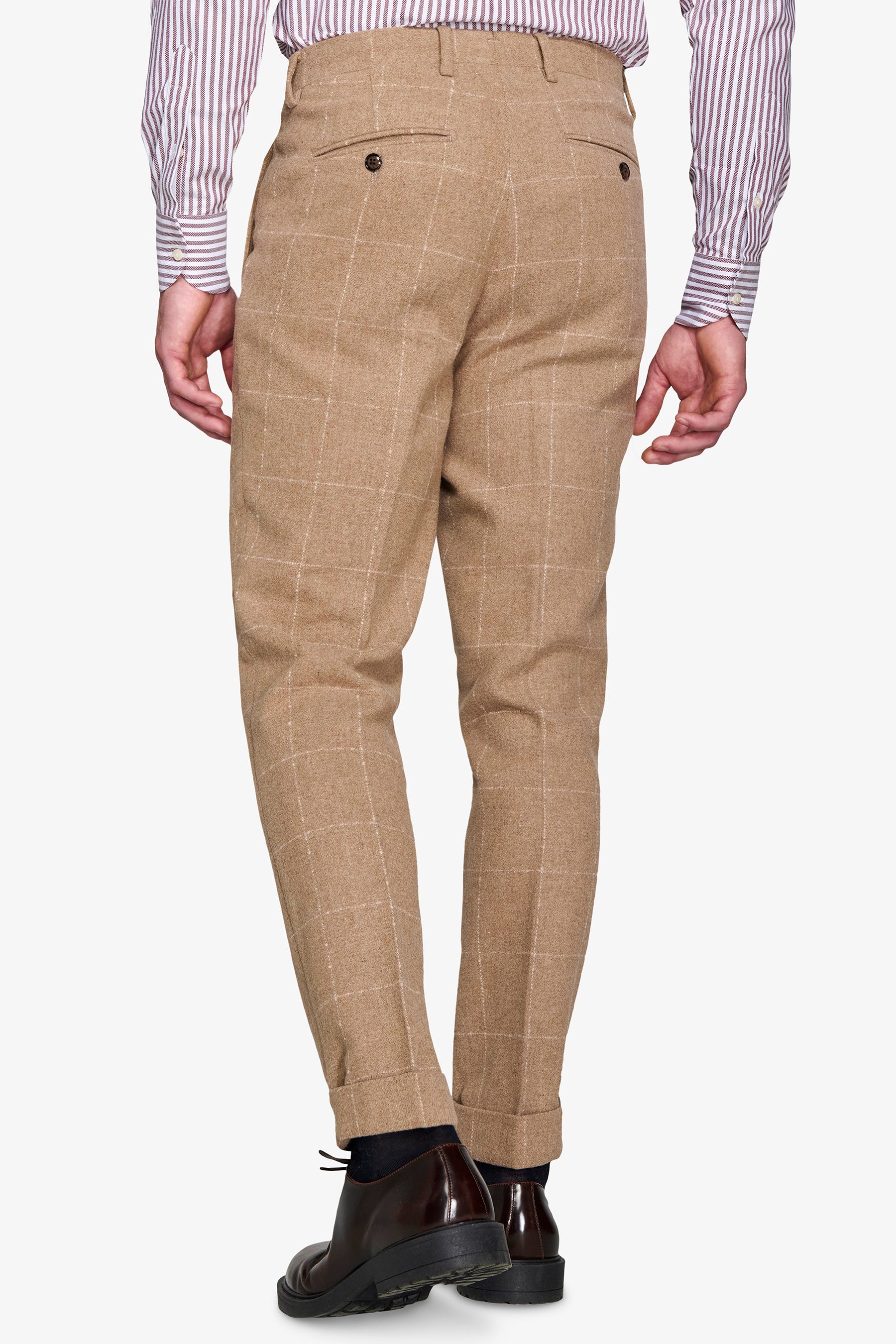 Pantaloni da abito finestrato misto lana cammello-Dan John