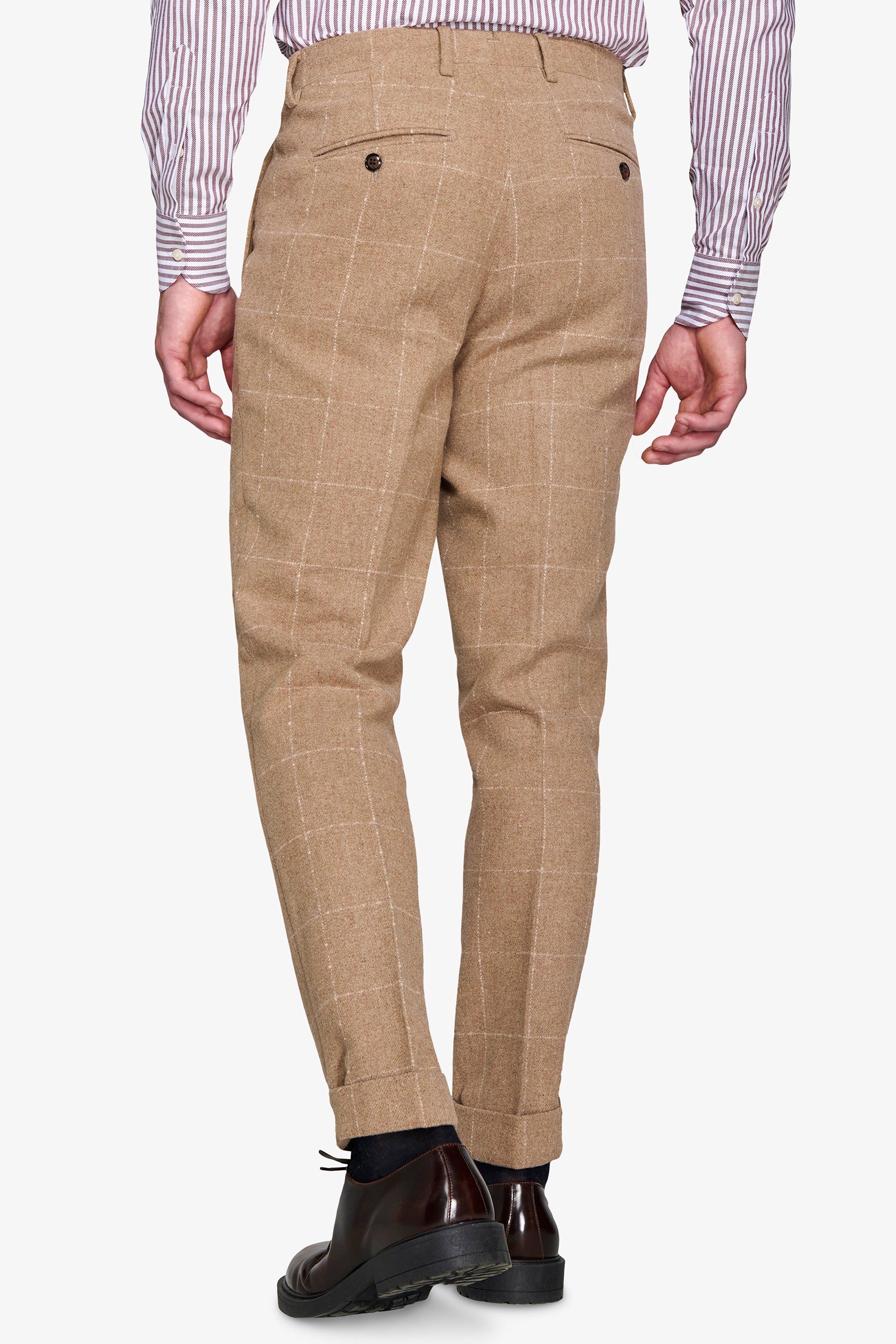 Pantaloni da abito finestrato misto lana cammello-Dan John