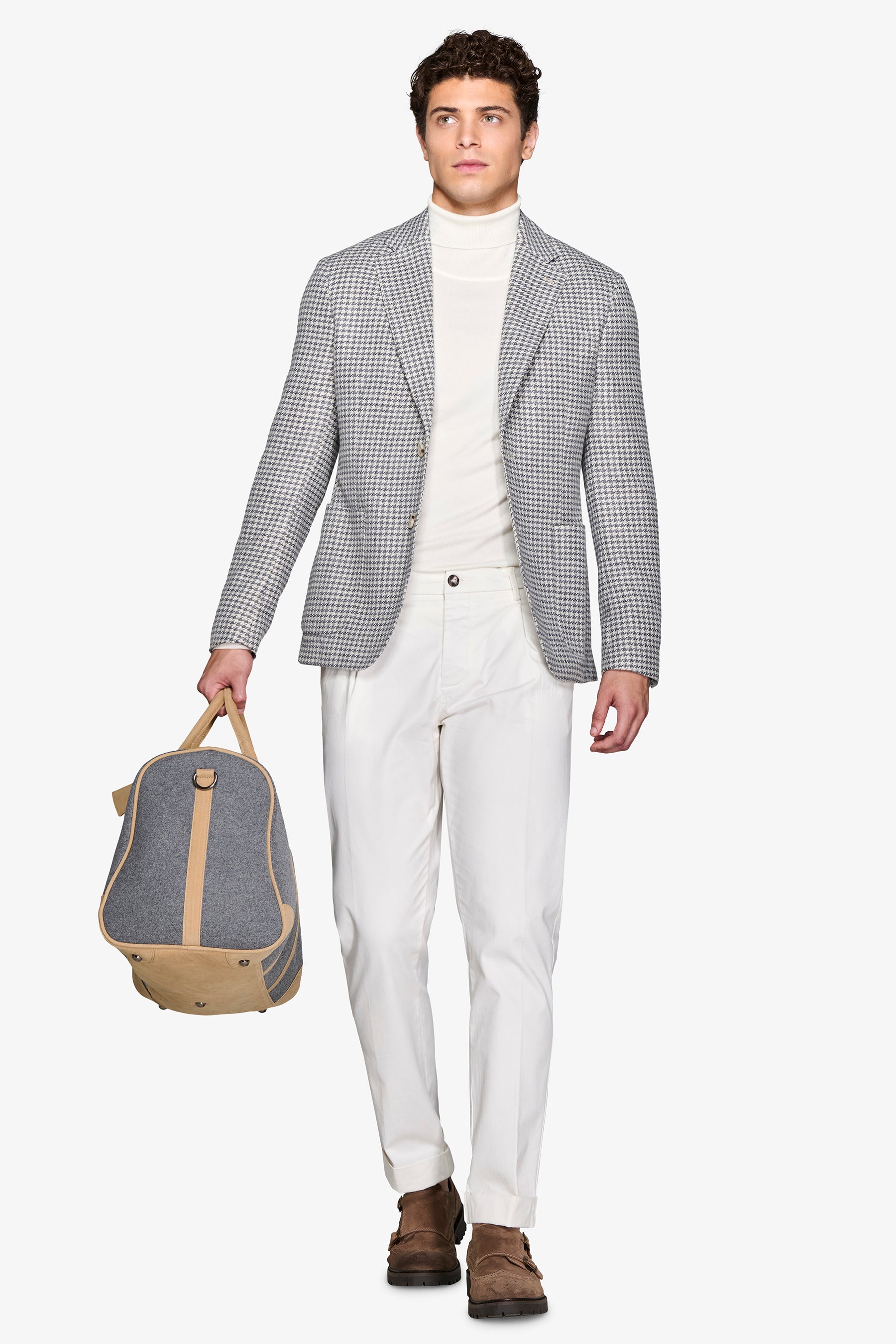 Giacca pied de poule misto lana grigio medio-Dan John