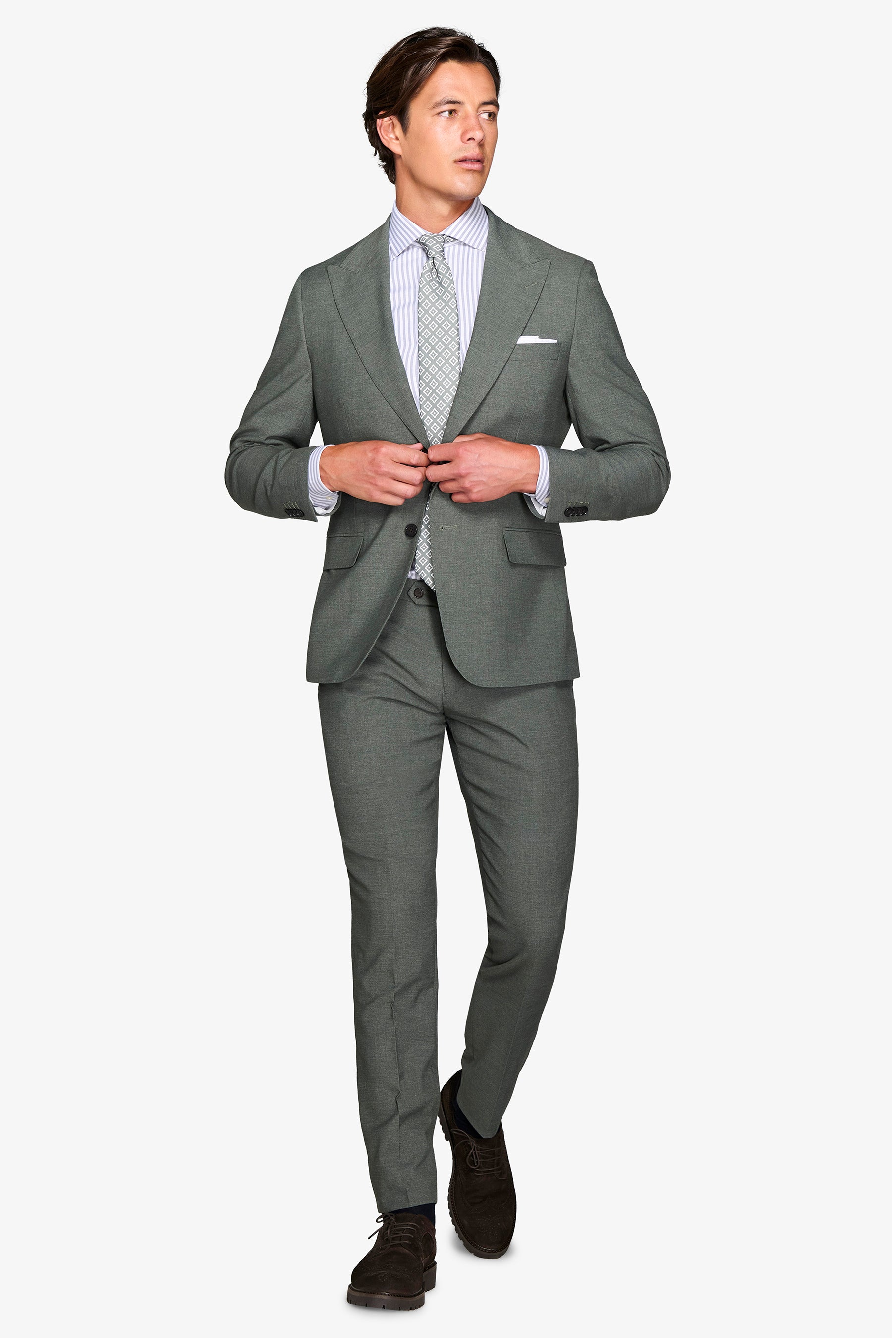 Abito twill melange misto lana verde-Dan John