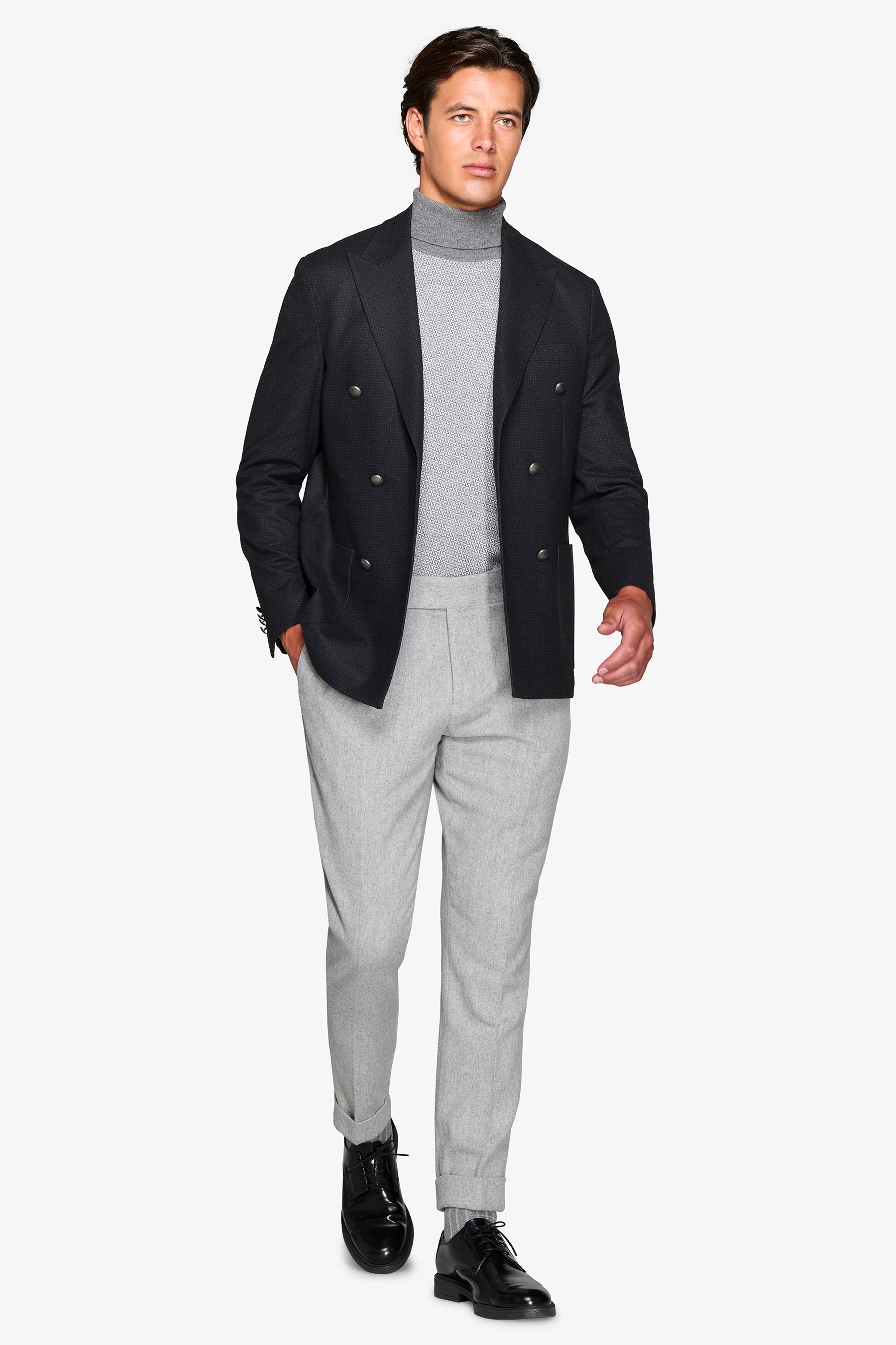 Giacca doppiopetto micro quadro nero-Dan John