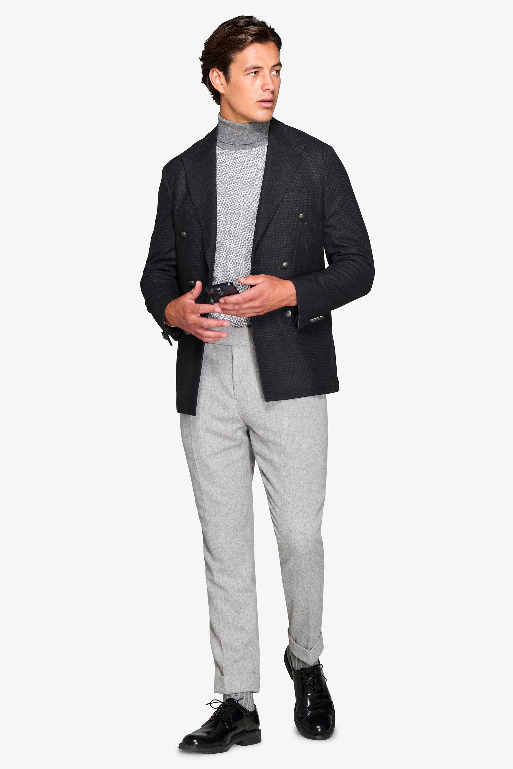 Giacca doppiopetto micro quadro nero-Dan John