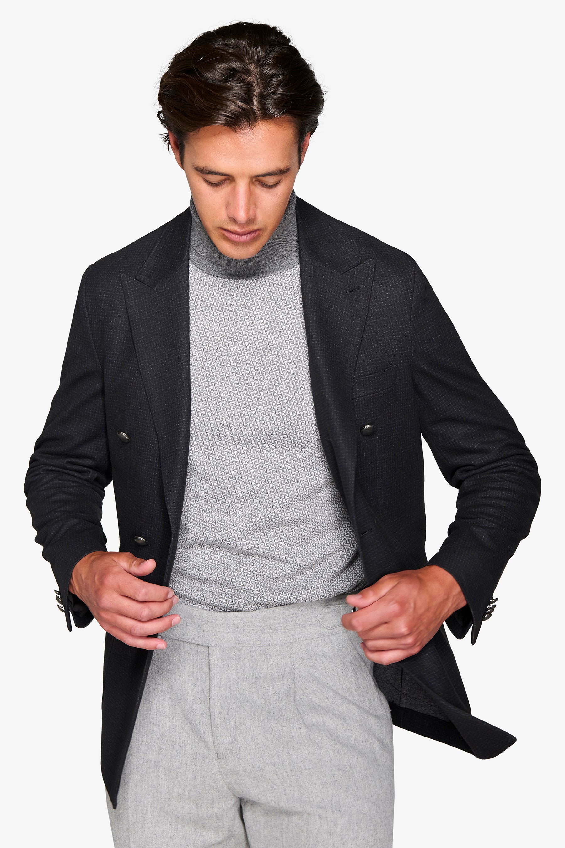 Giacca doppiopetto micro quadro nero-Dan John