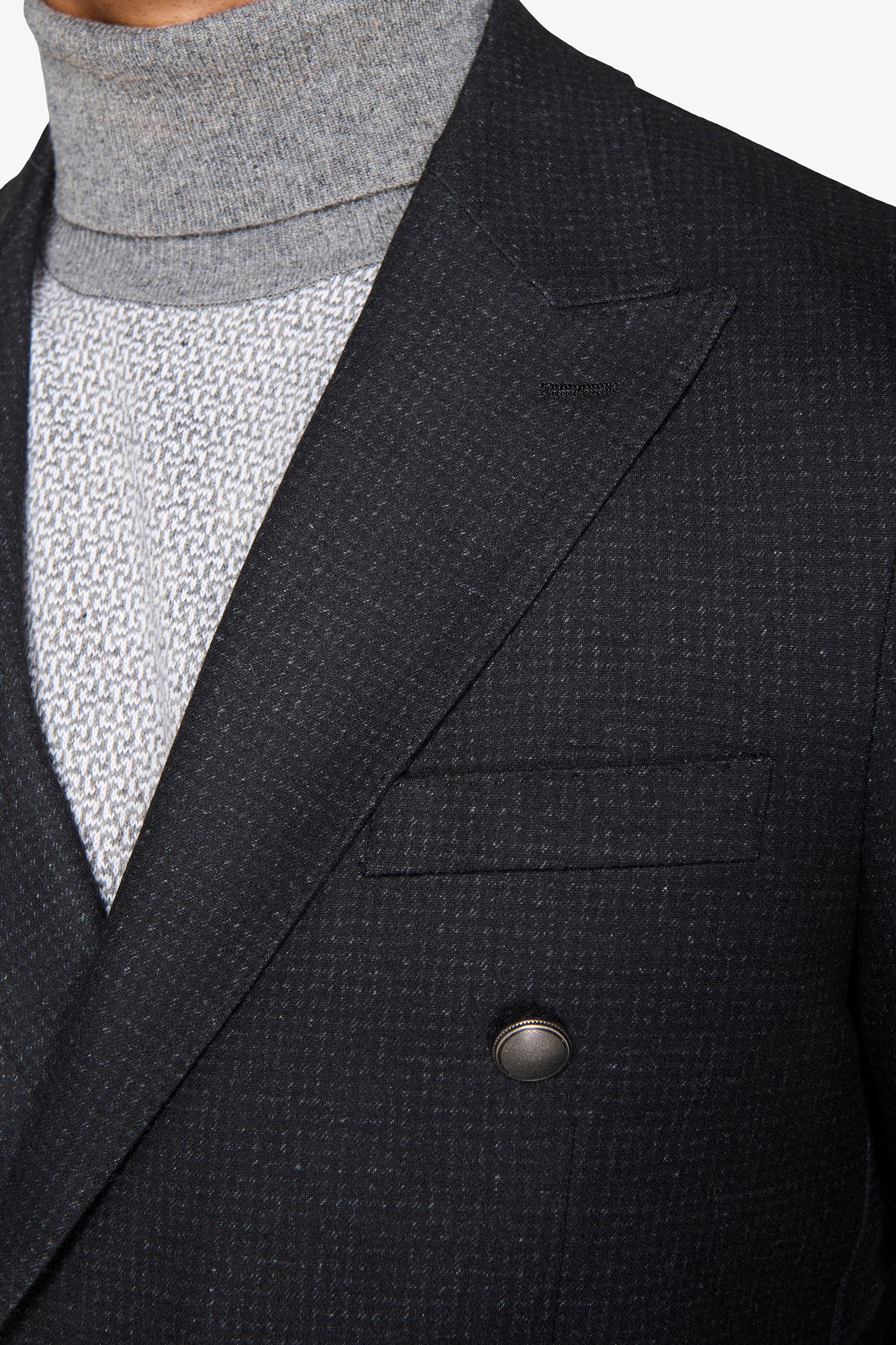 Giacca doppiopetto micro quadro nero-Dan John